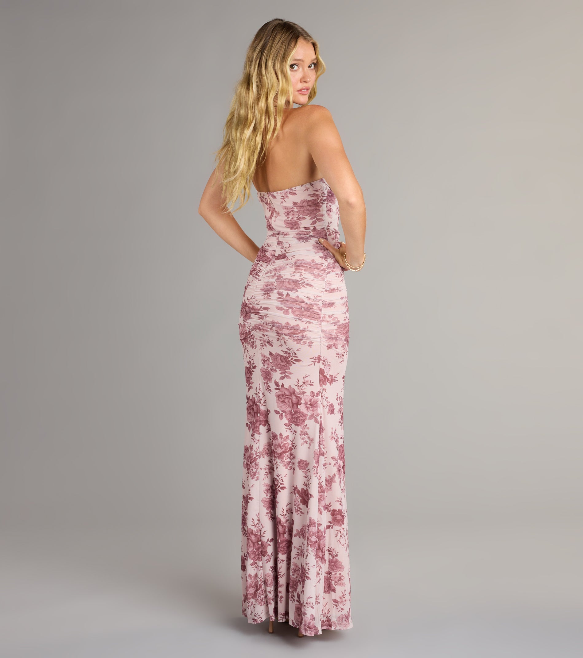 Rylee Floral Slit Mermaid Formal Dress - NUDE