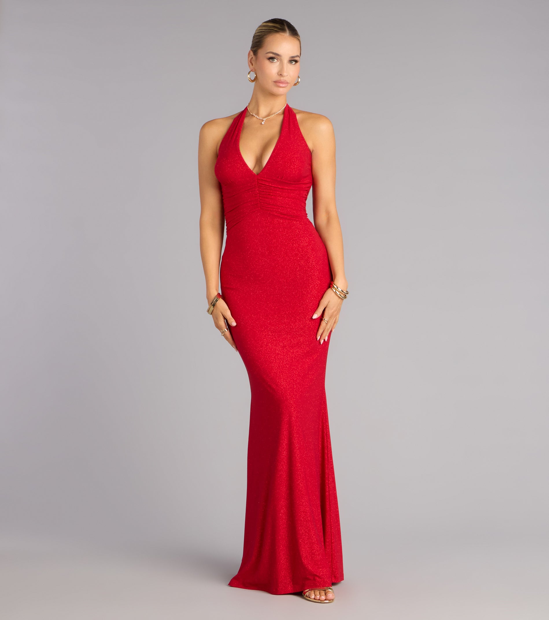 Maribeth Glitter Strappy Back Mermaid Formal Dress - RED