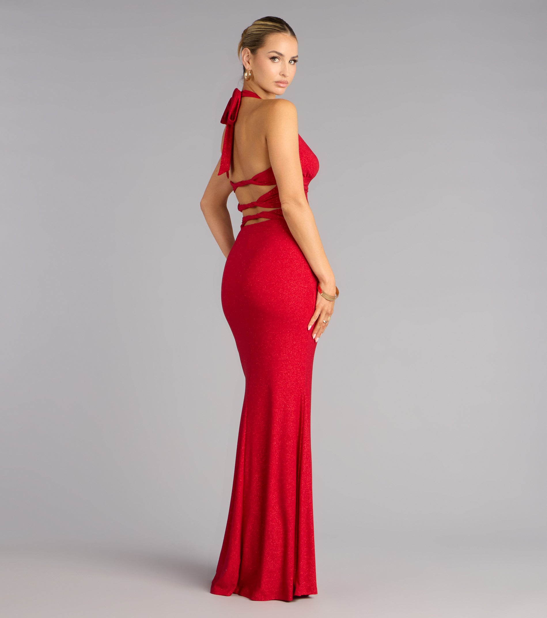 Maribeth Glitter Strappy Back Mermaid Formal Dress - RED