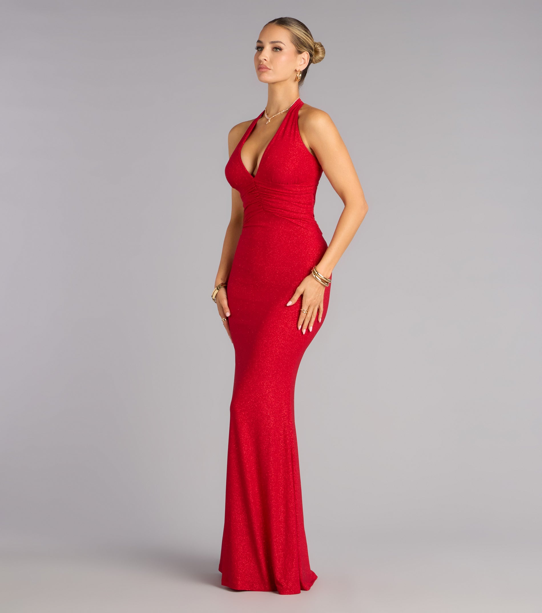 Maribeth Glitter Strappy Back Mermaid Formal Dress - RED
