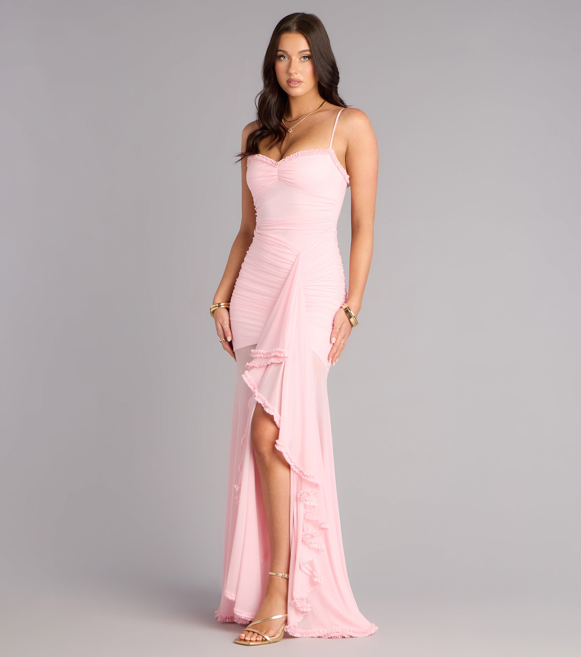 Sherrie Mesh Slit Mermaid Formal Dress - PINK