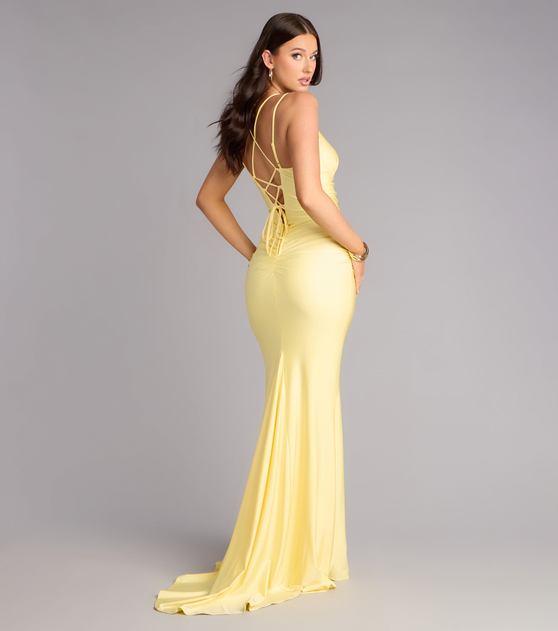 Amelia Lace-Up Mermaid Formal Dress - YELLOW