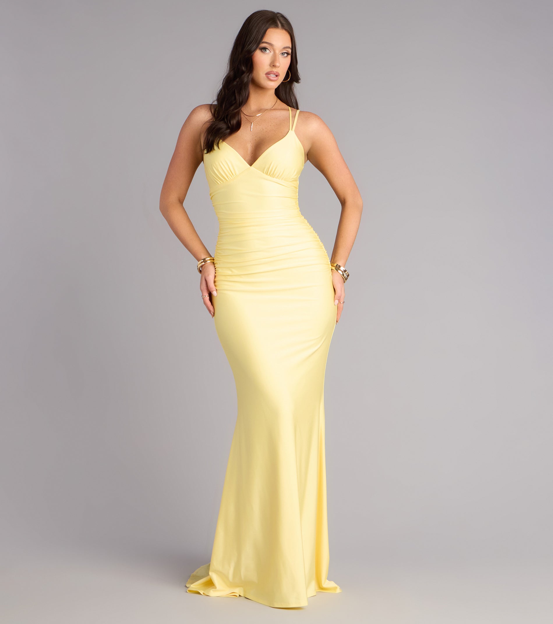 Amelia Lace-Up Mermaid Formal Dress - YELLOW