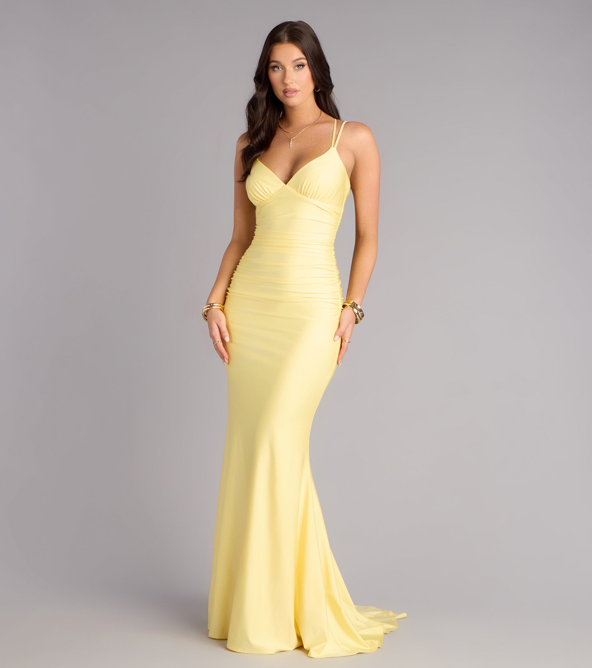 Amelia Lace-Up Mermaid Formal Dress - YELLOW