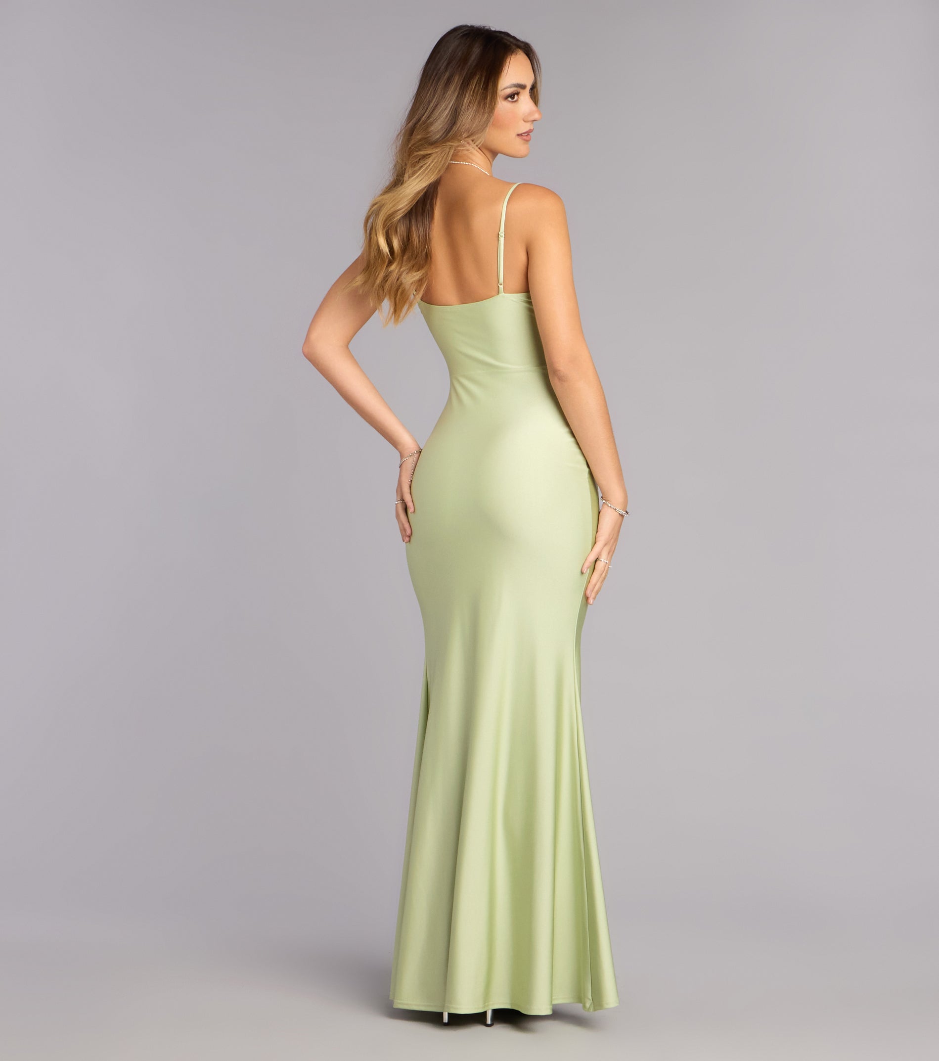 Tricia V-Neck Slit Mermaid Formal Dress - SAGE