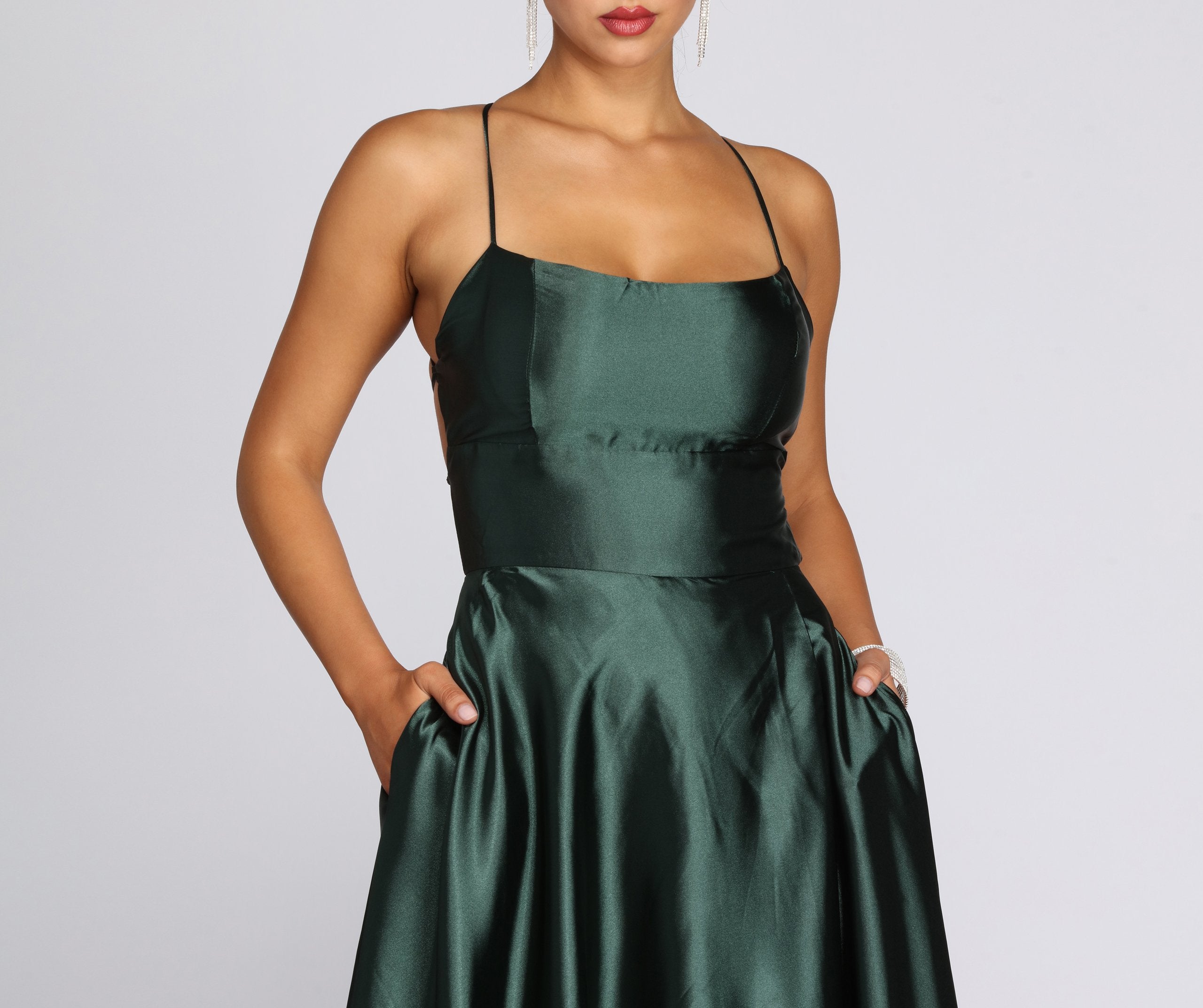 Anne Formal Lattice Satin Dress - EMERALD