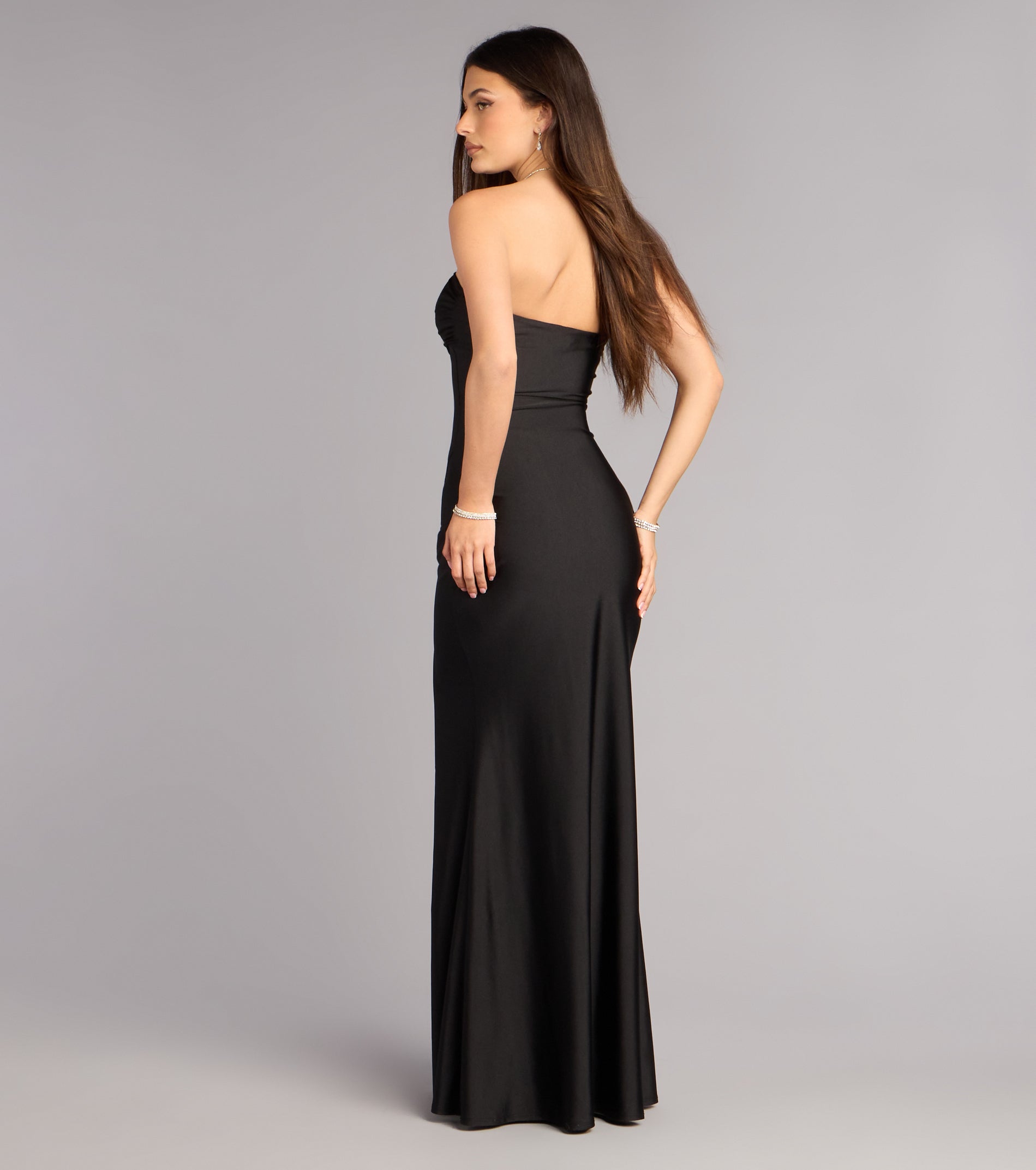 Cheryl Strapless Slit Mermaid Formal Dress - BLACK