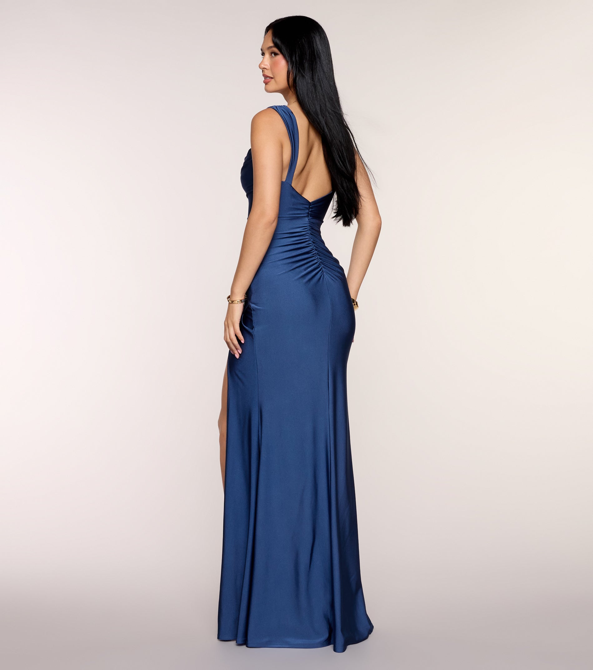 Kaitlin Low Back Slit Mermaid Formal Dress - DENIM