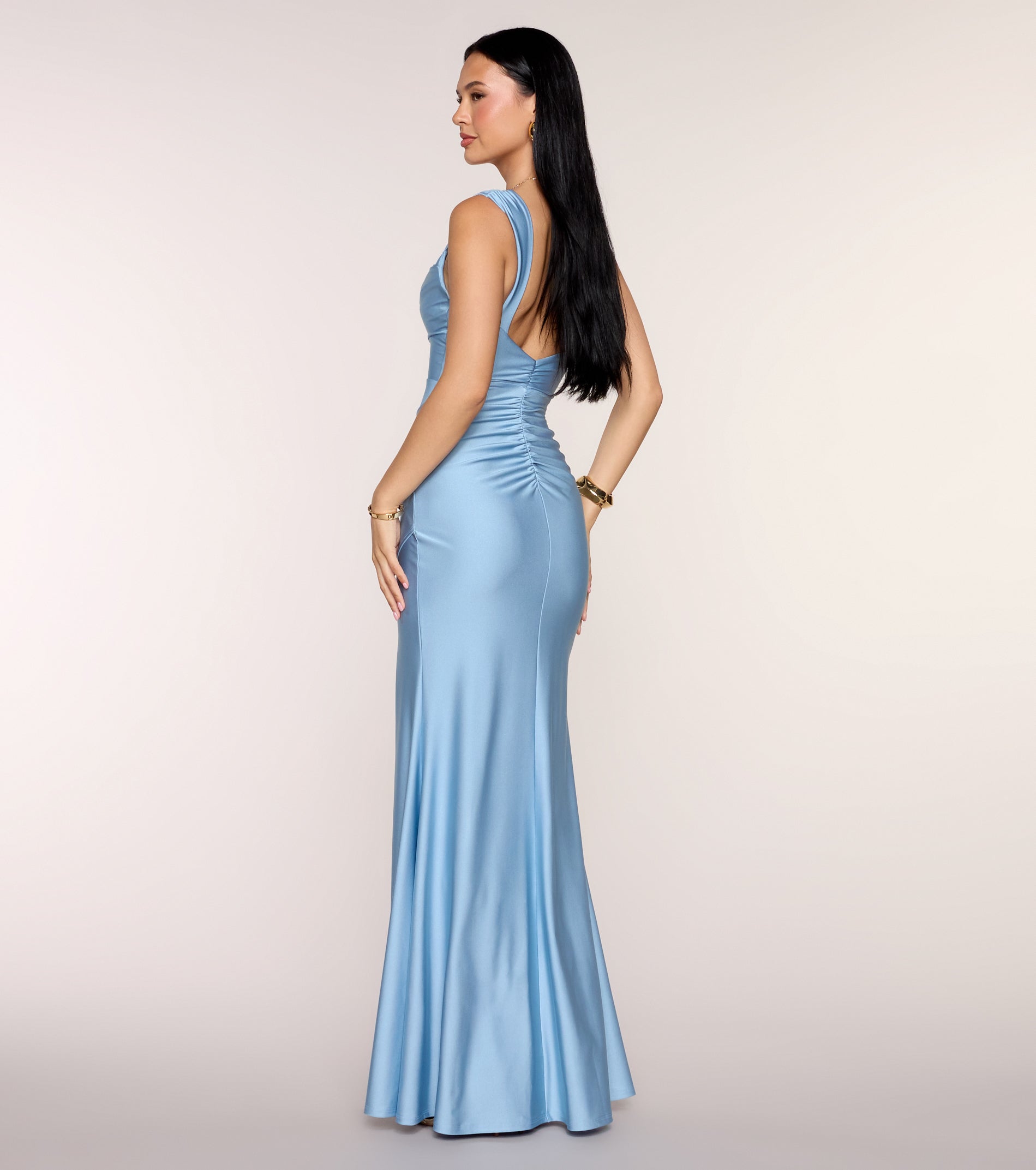 Kaitlin Low Back Slit Mermaid Formal Dress - LIGHT BLUE