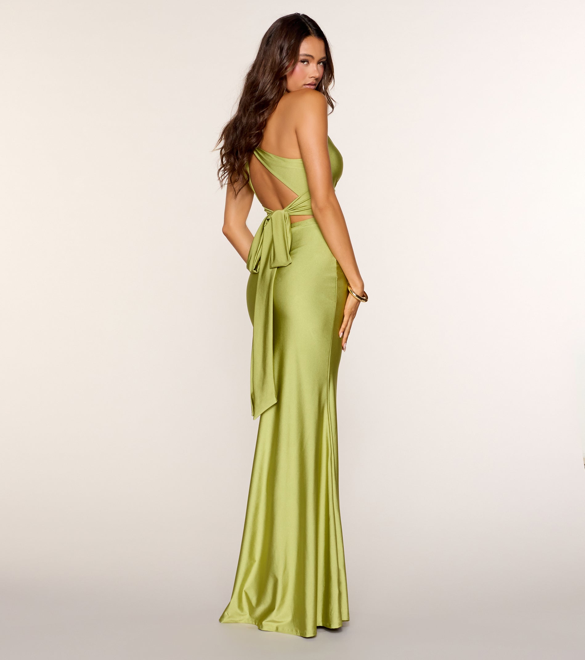 Adrianne Plunge Bow Mermaid Formal Dress - SAGE