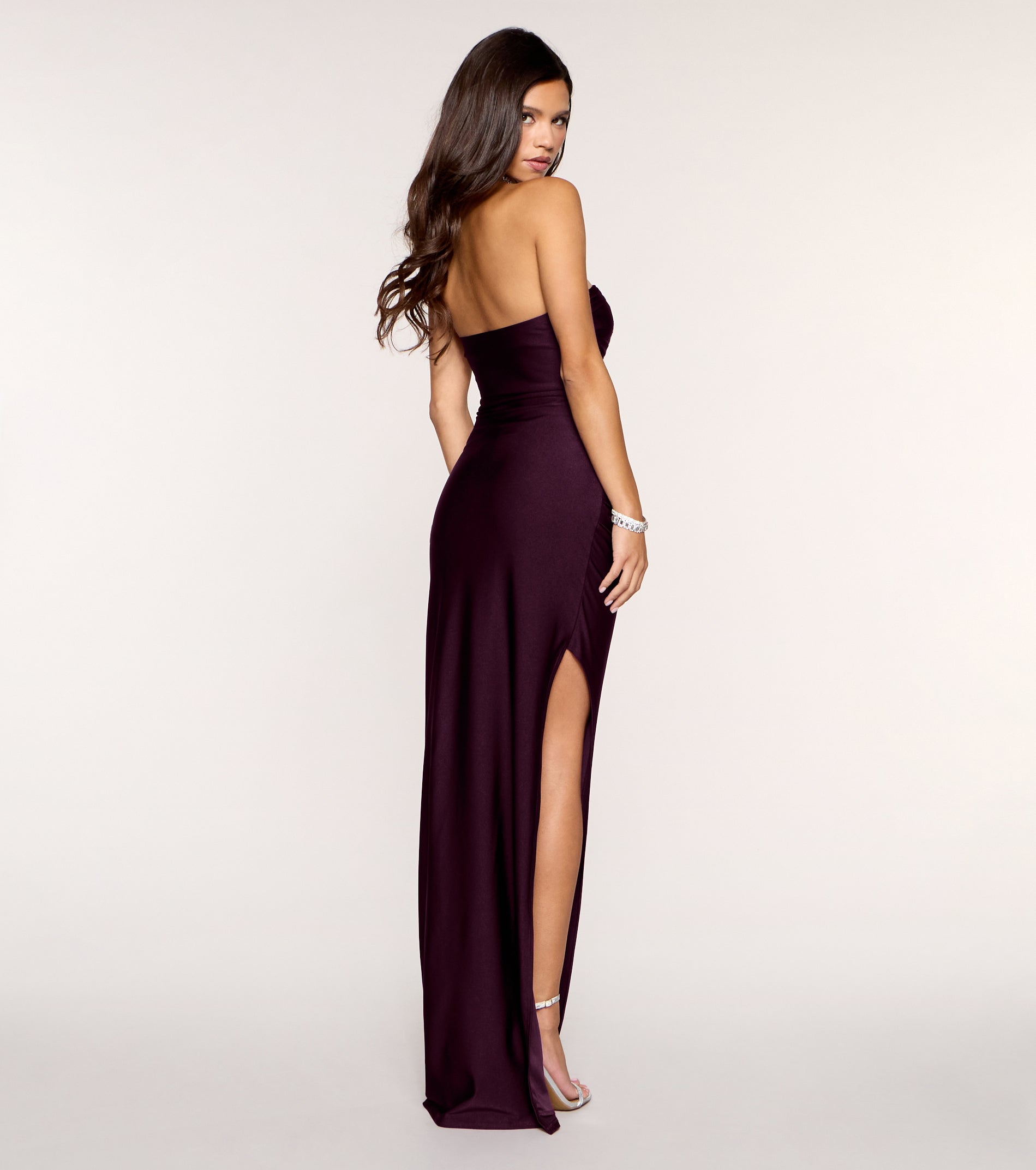 Anisley Strapless High Slit Column Formal Dress - PLUM