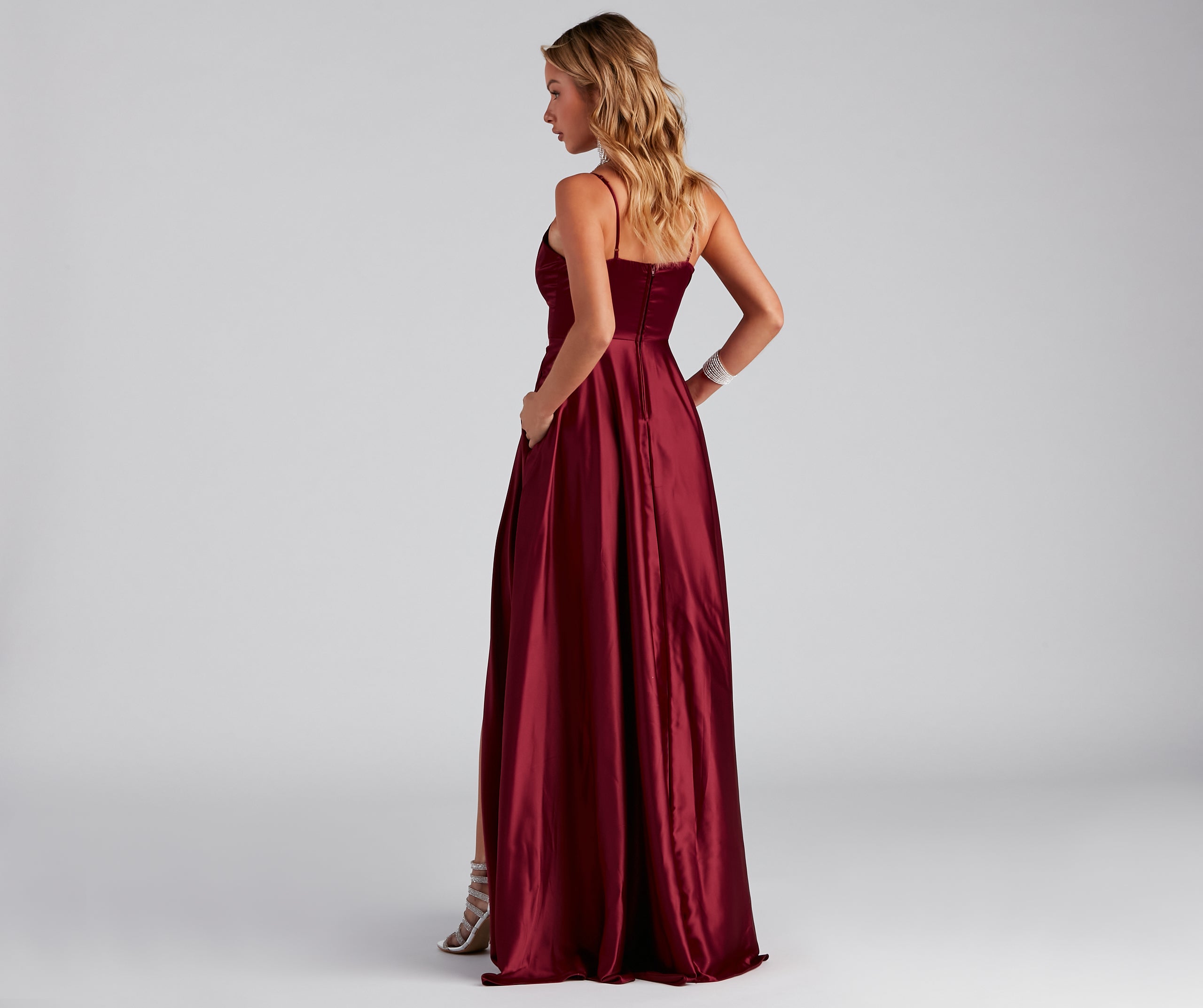 Juliet Formal High Slit Dress - BURGUNDY