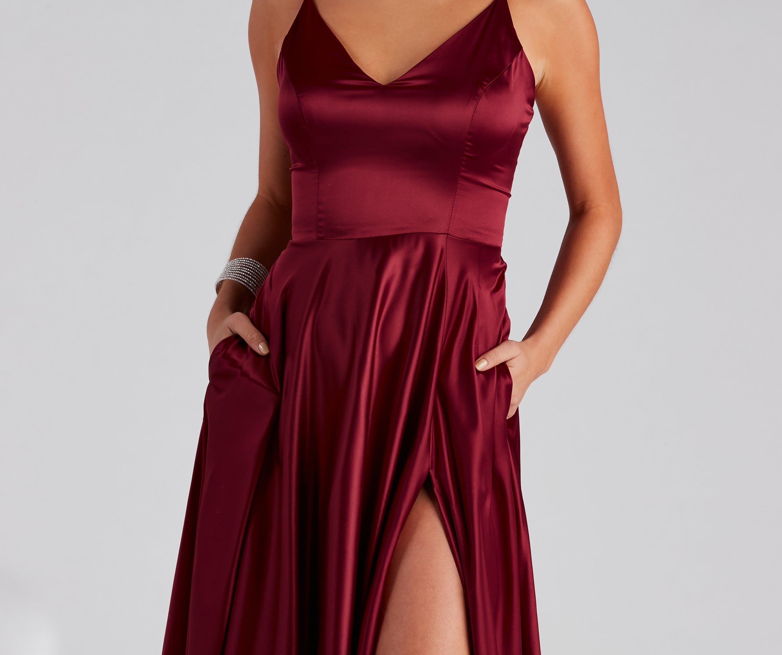 Juliet Formal High Slit Dress - BURGUNDY