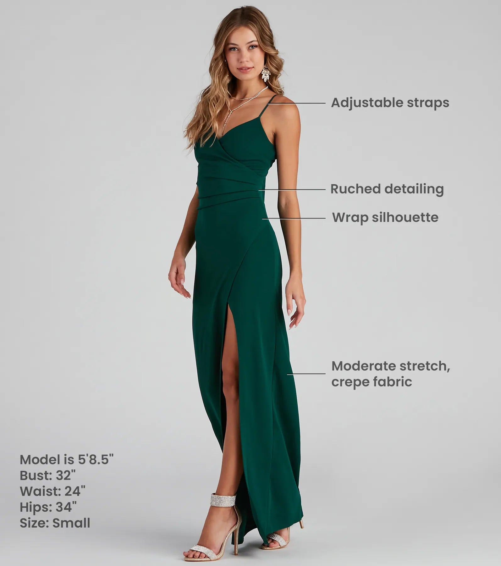 Sasha Formal High Slit Wrap Dress - HUNTER