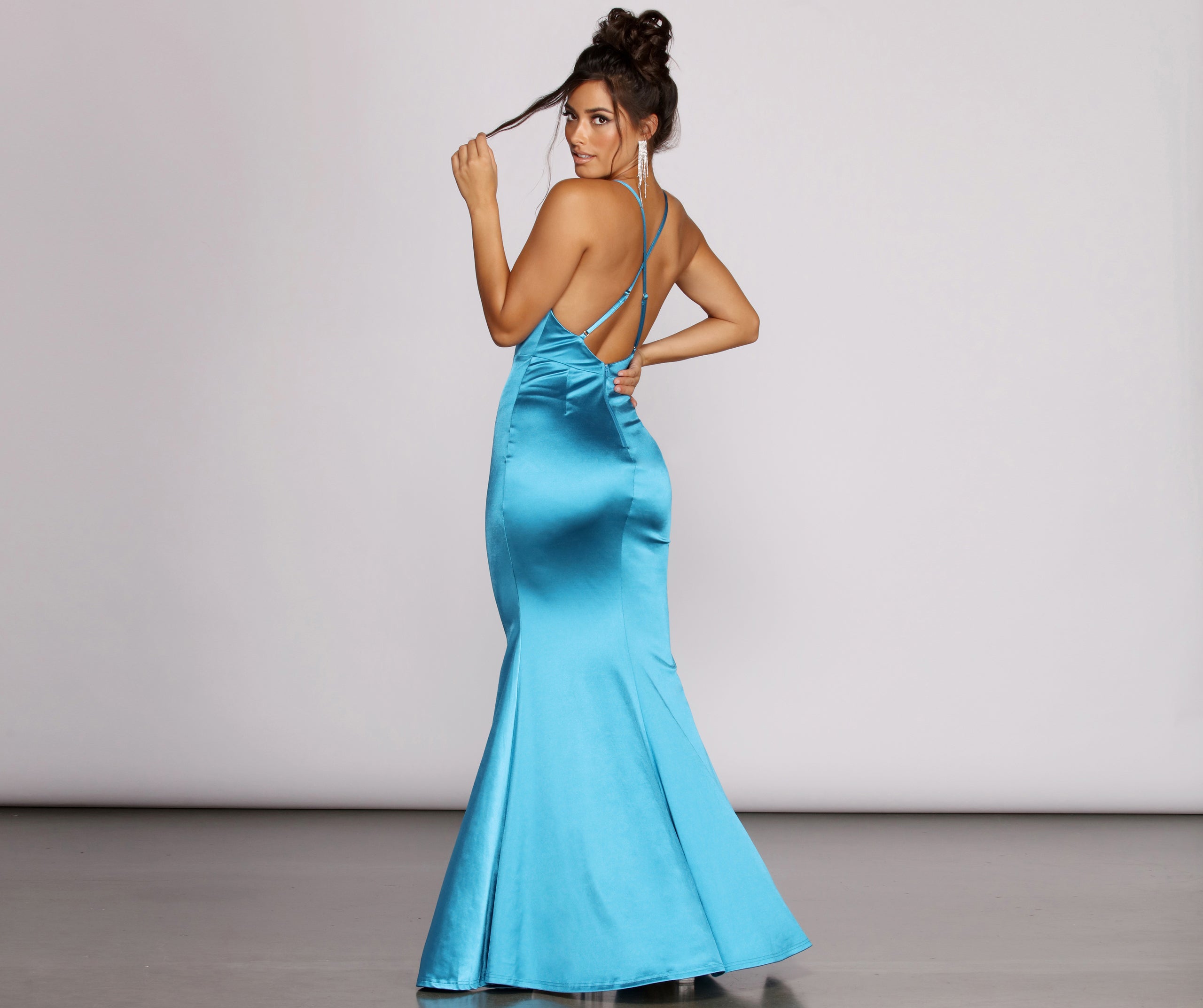 Raelynn Satin Cross Strap Dress - TEAL