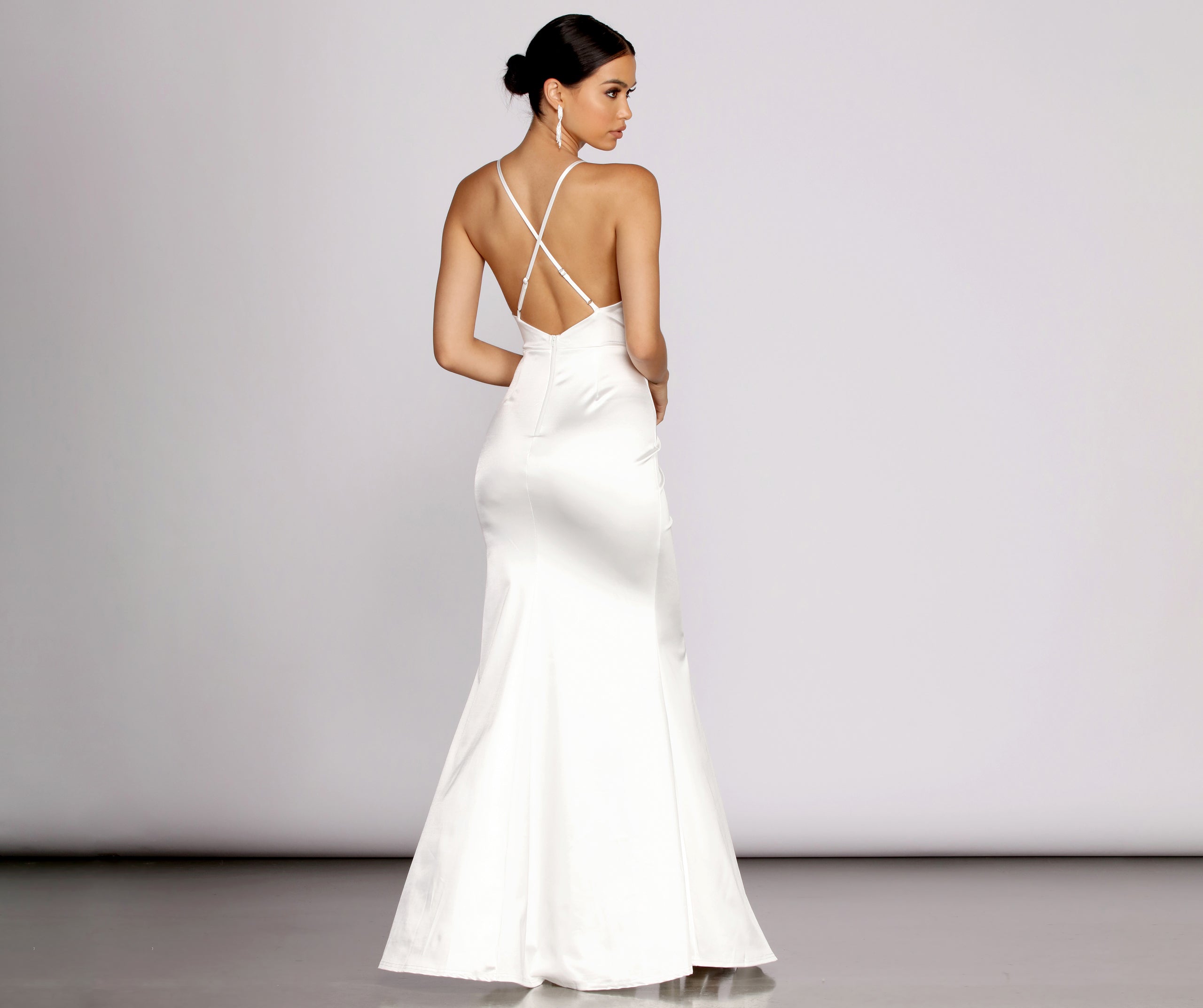 Raelynn Satin Cross Strap Dress - WHITE