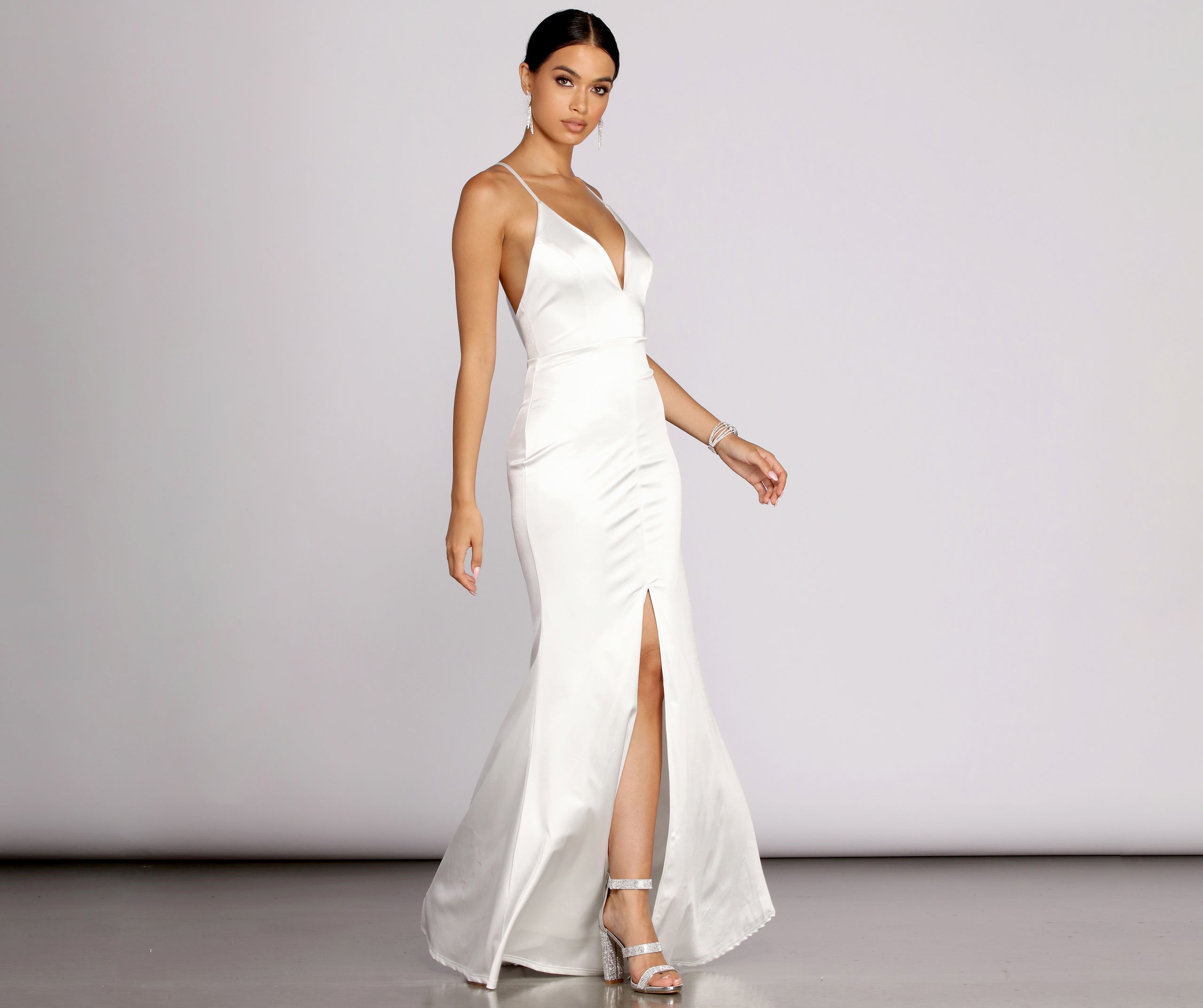 Raelynn Satin Cross Strap Dress - WHITE