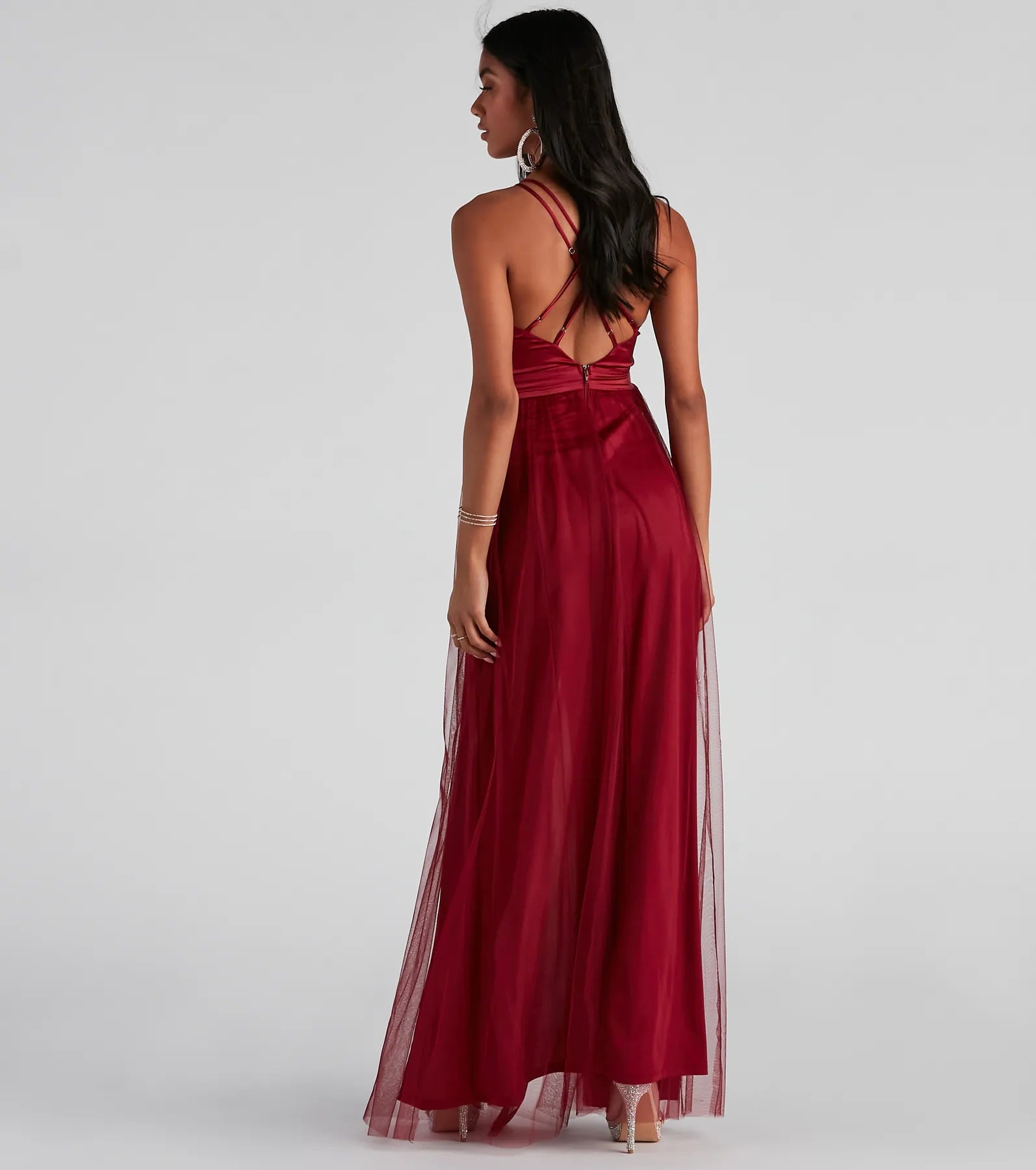 Haisley Formal Tulle And Satin Dress - BURGUNDY