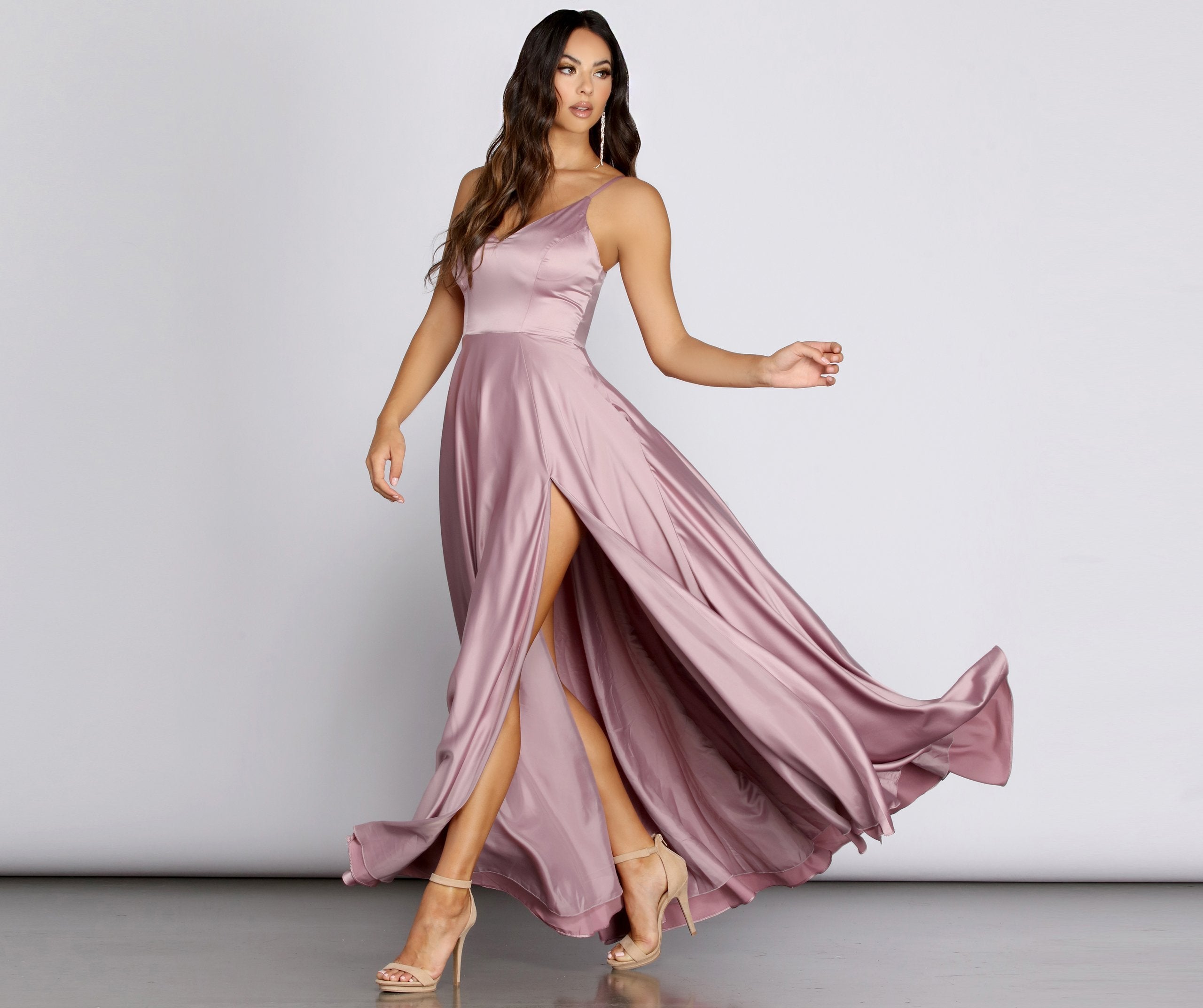 Juliet Formal High Slit Dress - MAUVE