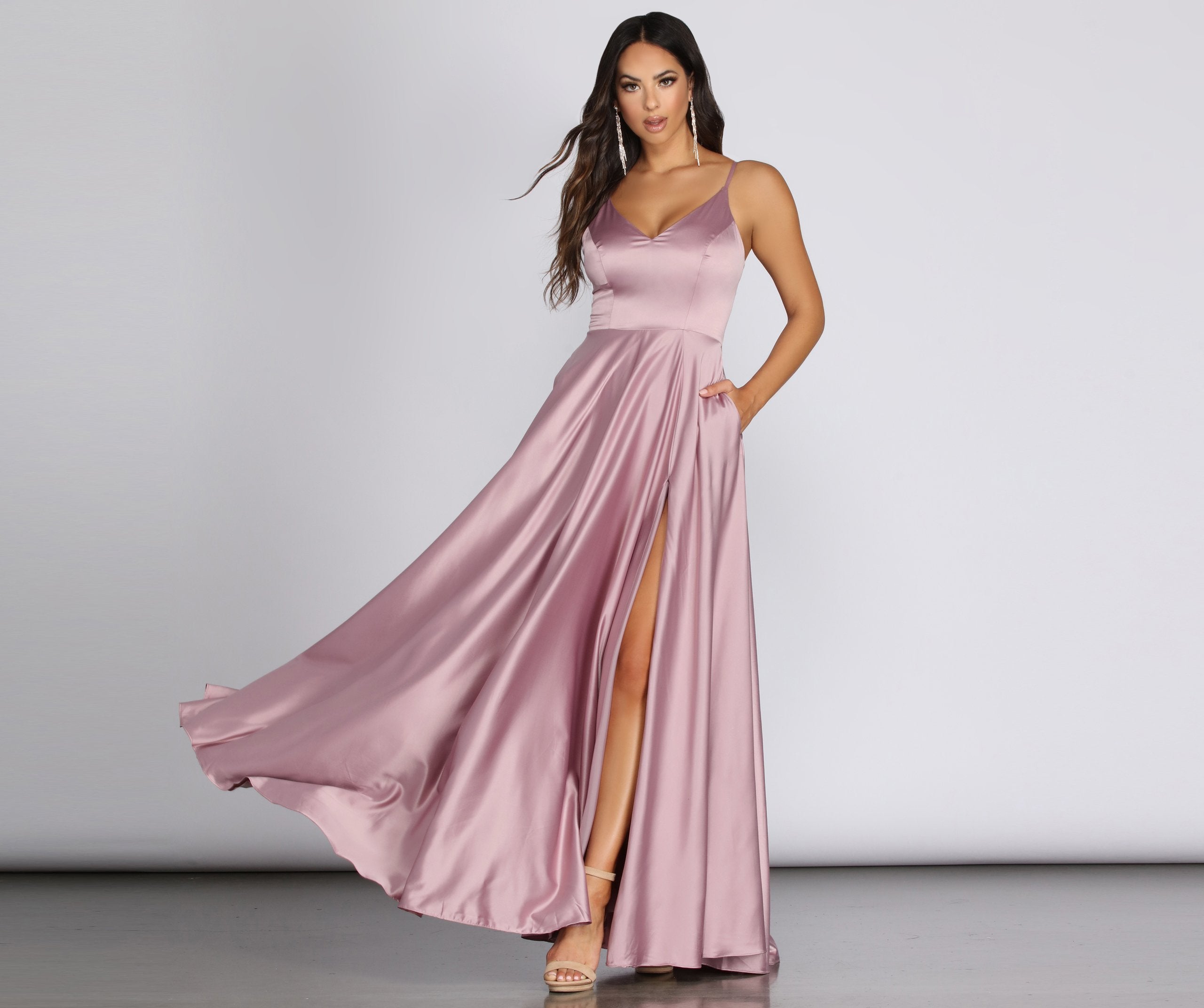 Juliet Formal High Slit Dress - MAUVE
