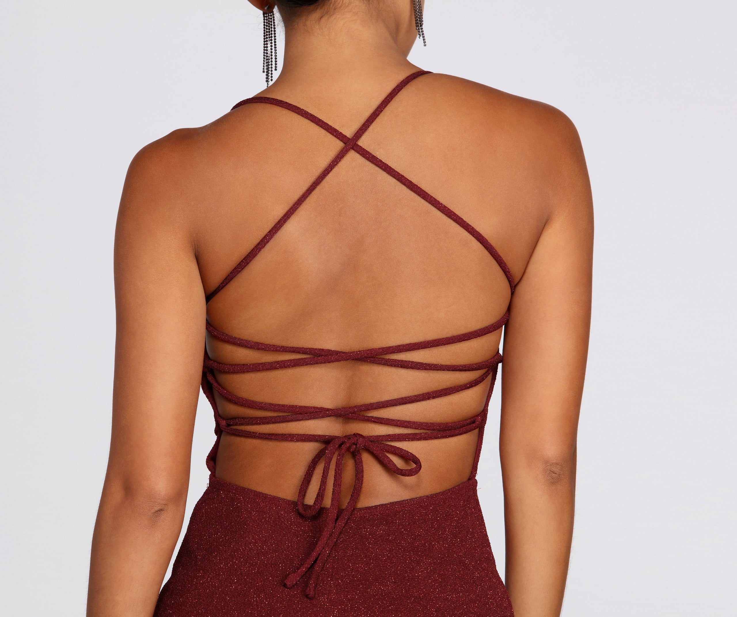 Soraya Sparkle Knit Sweetheart Gown - BURGUNDY