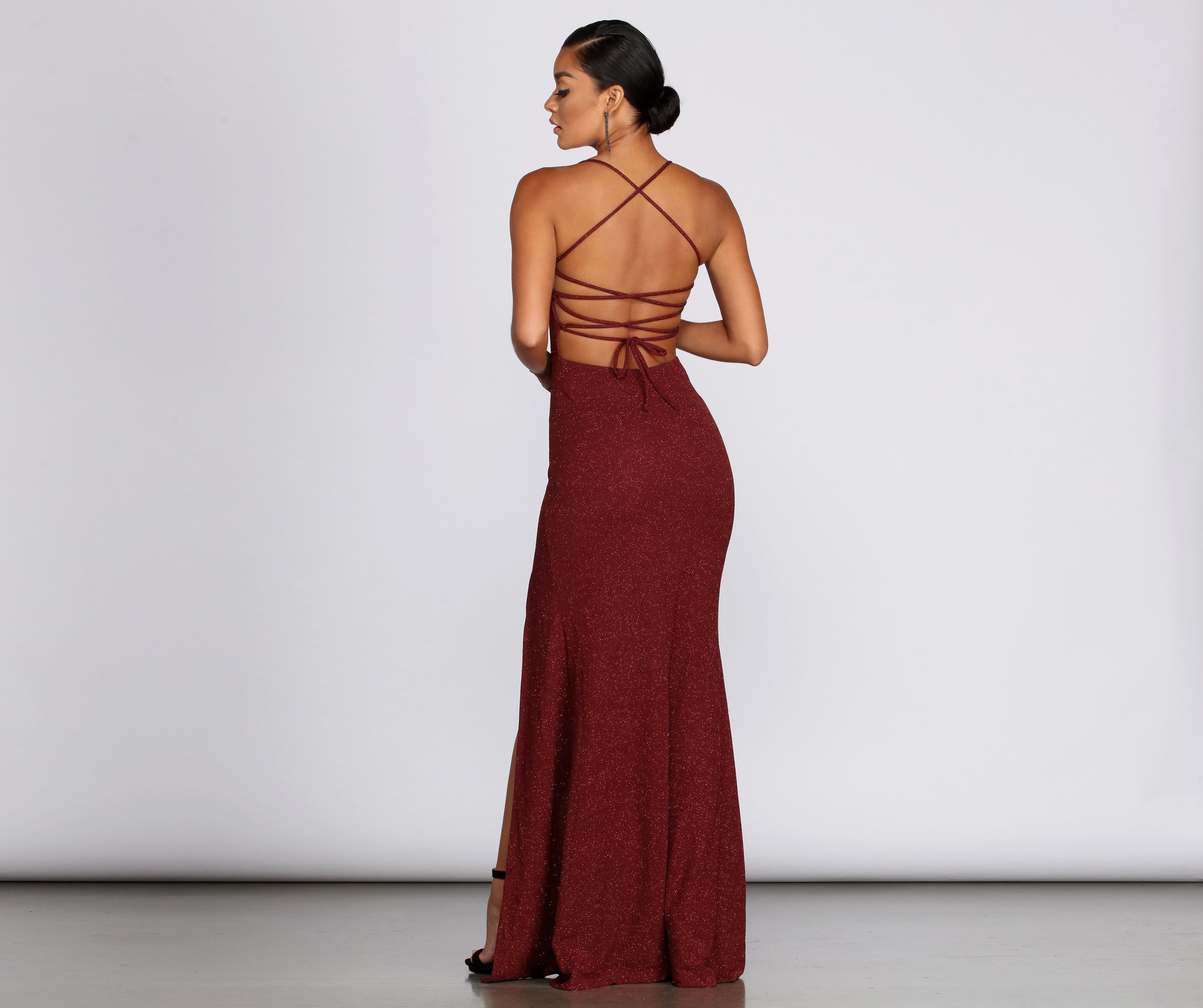 Soraya Sparkle Knit Sweetheart Gown - BURGUNDY