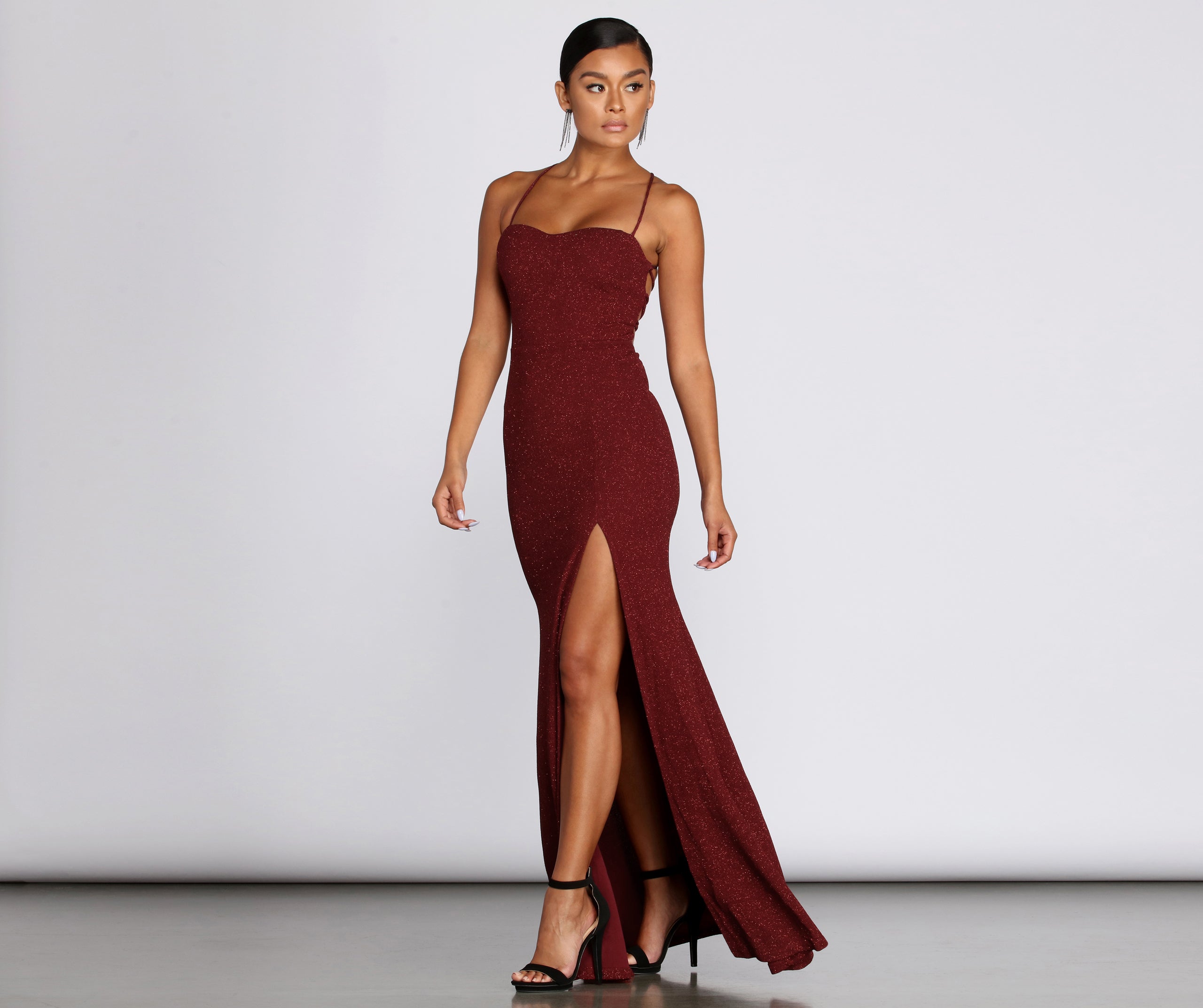 Soraya Sparkle Knit Sweetheart Gown - BURGUNDY