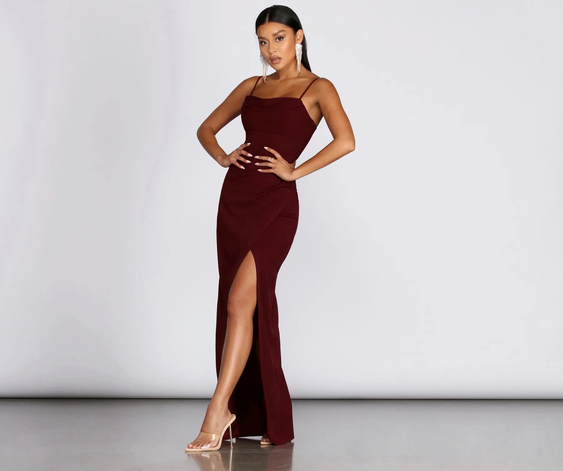 Tamara Formal Sleeveless Wrap Dress - BURGUNDY