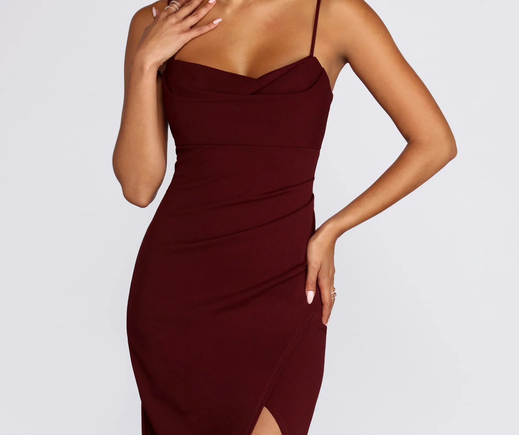 Tamara Formal Sleeveless Wrap Dress - BURGUNDY