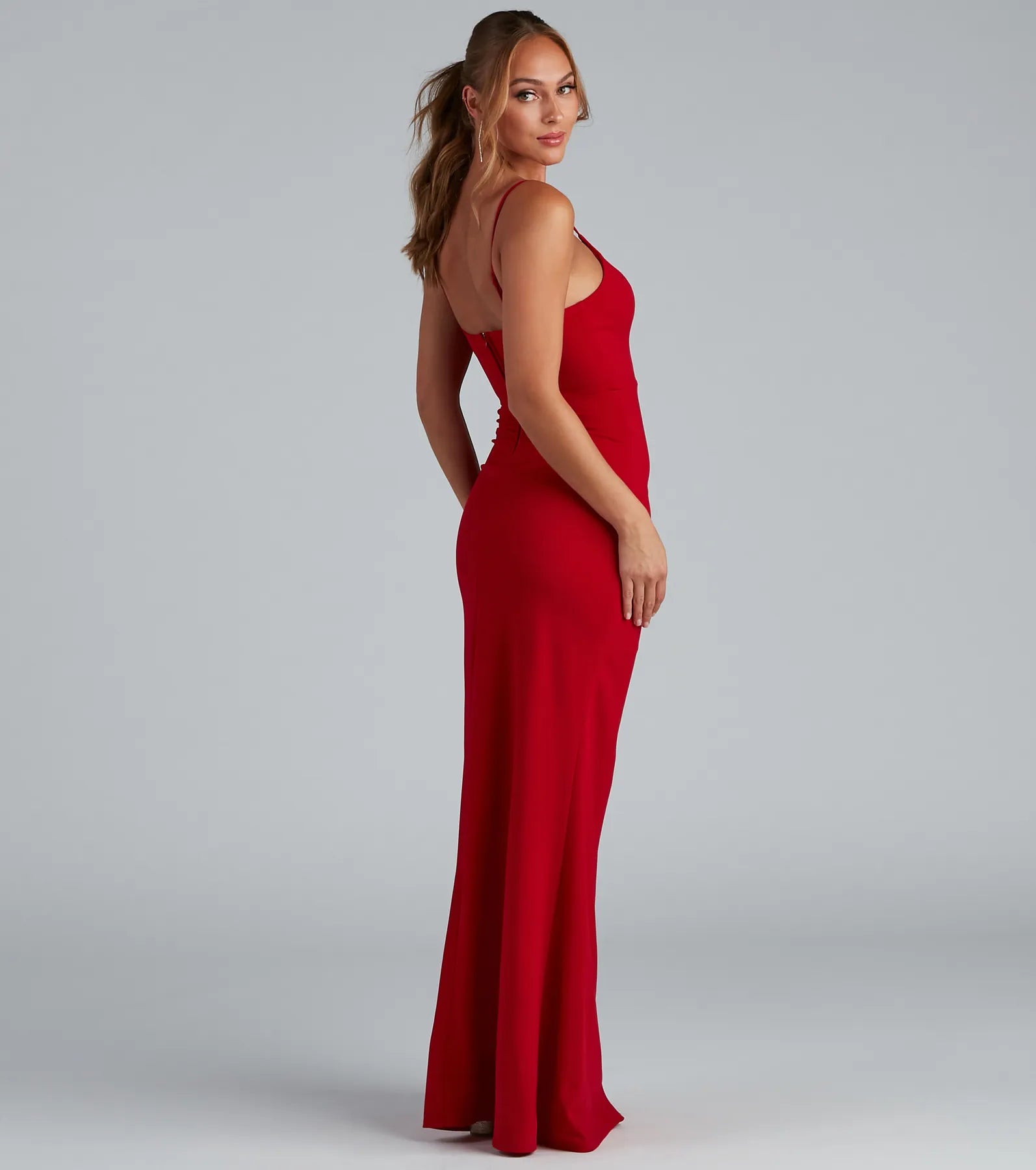 Evanna Formal Crepe Ruched Dress - RED