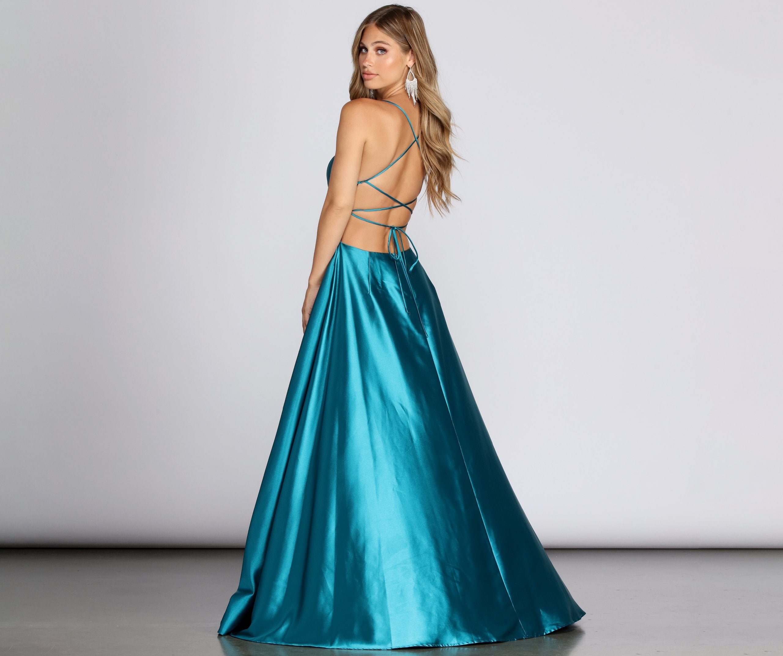 Anne Formal Lattice Satin Dress - TEAL