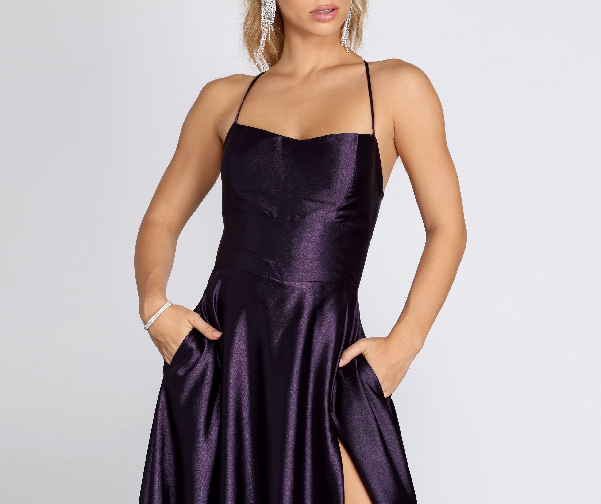 Anne Formal Lattice Satin Dress - EGGPLANT