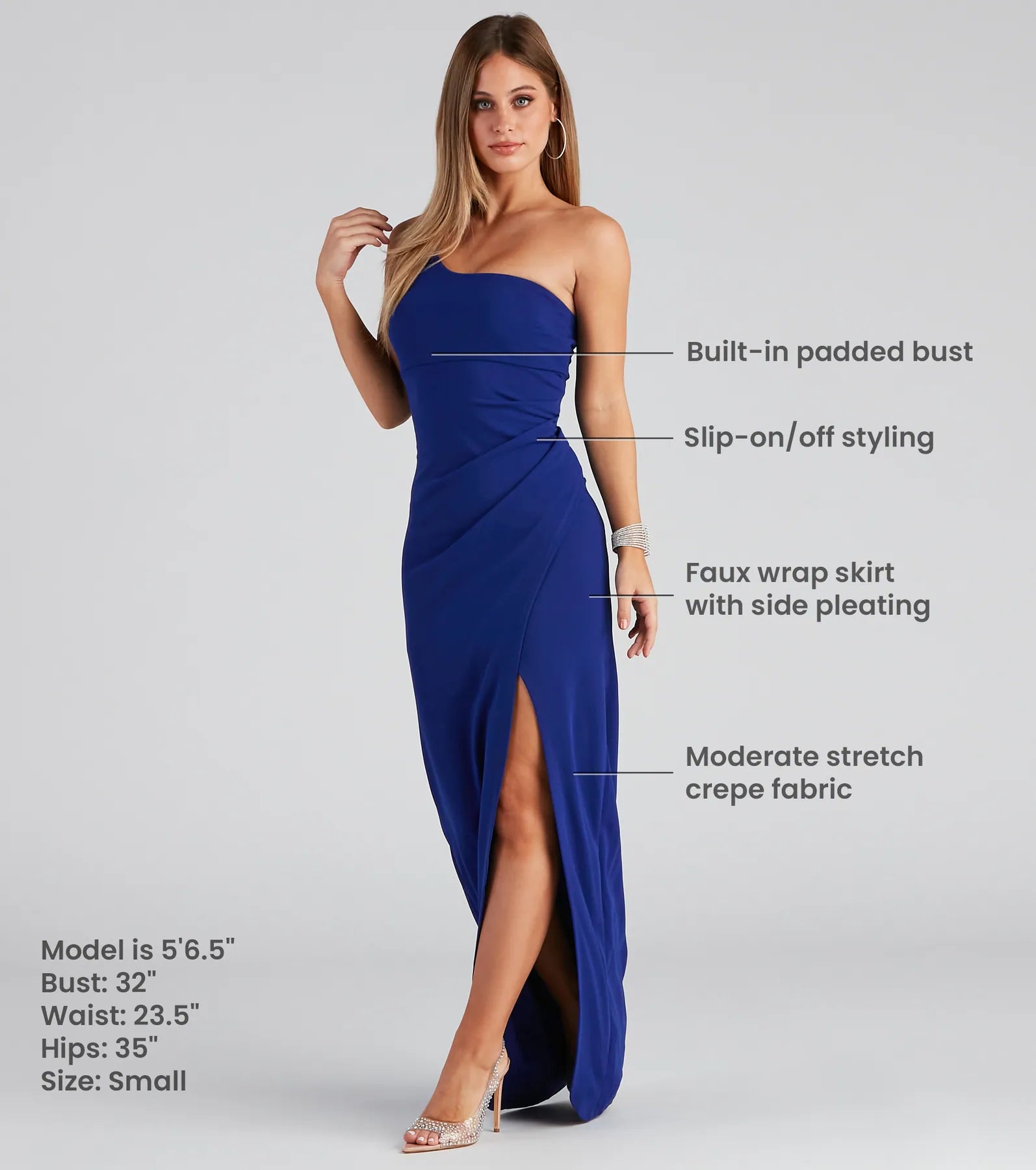 Iris One-Shoulder Crepe Dress - ROYAL