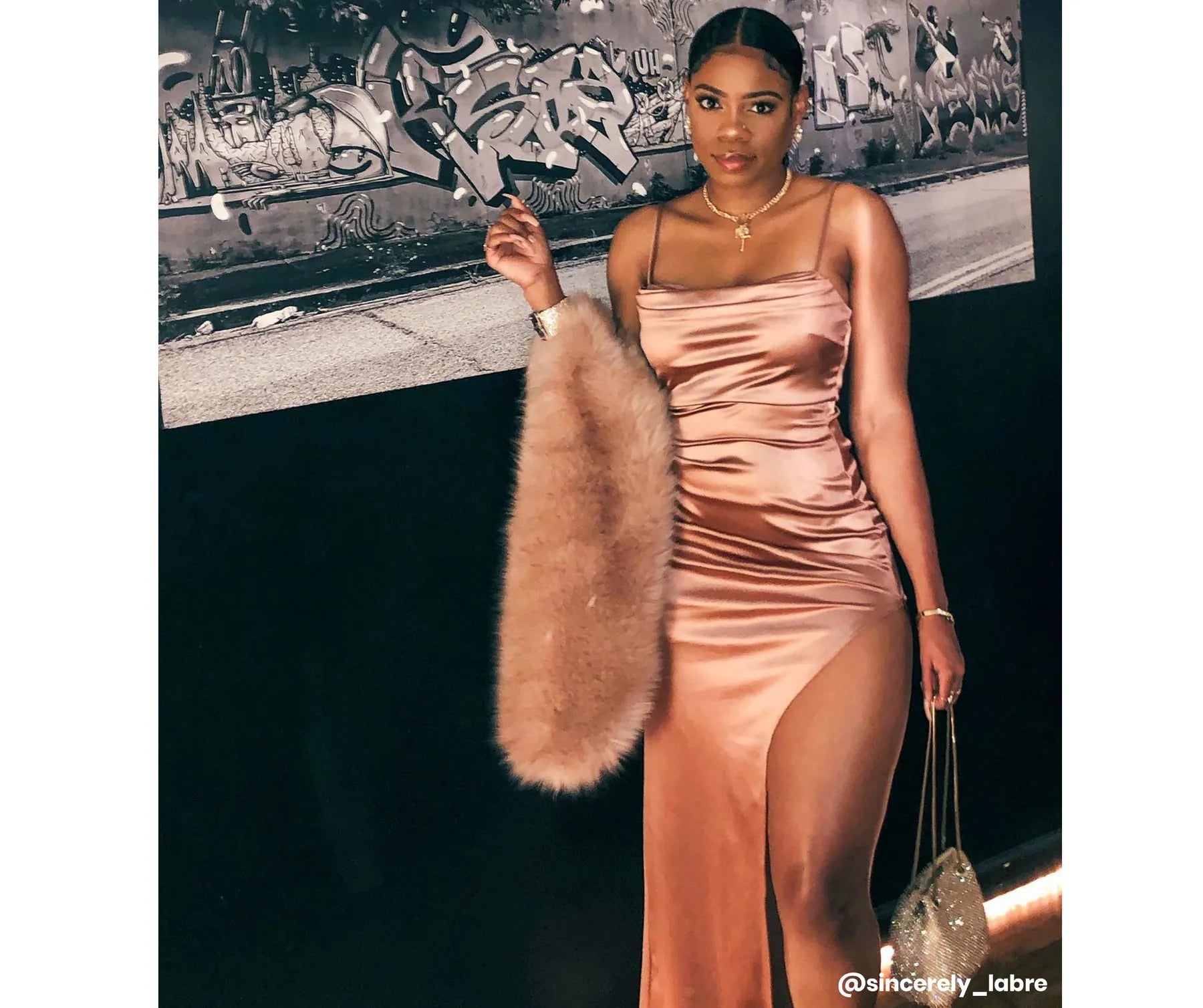 Lola High Slit Satin Dress - ROSE GOLD