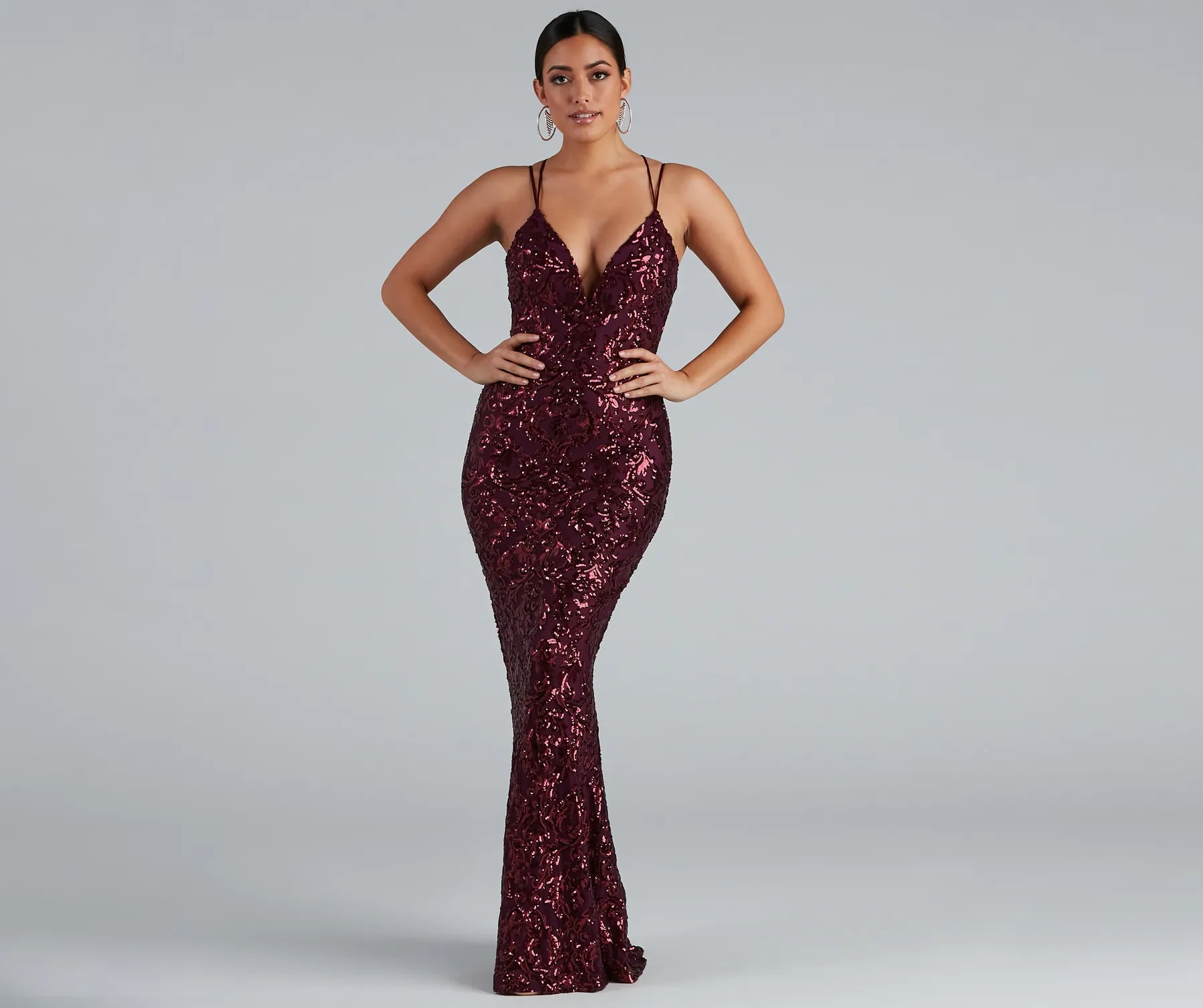Gwendolyn Cross-Back Sequin Dress - PLUM