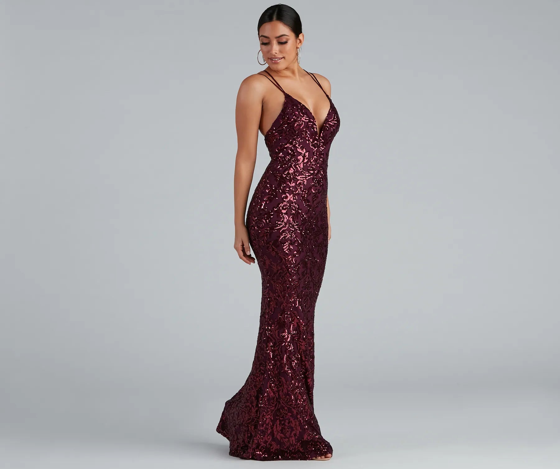 Gwendolyn Cross-Back Sequin Dress - PLUM
