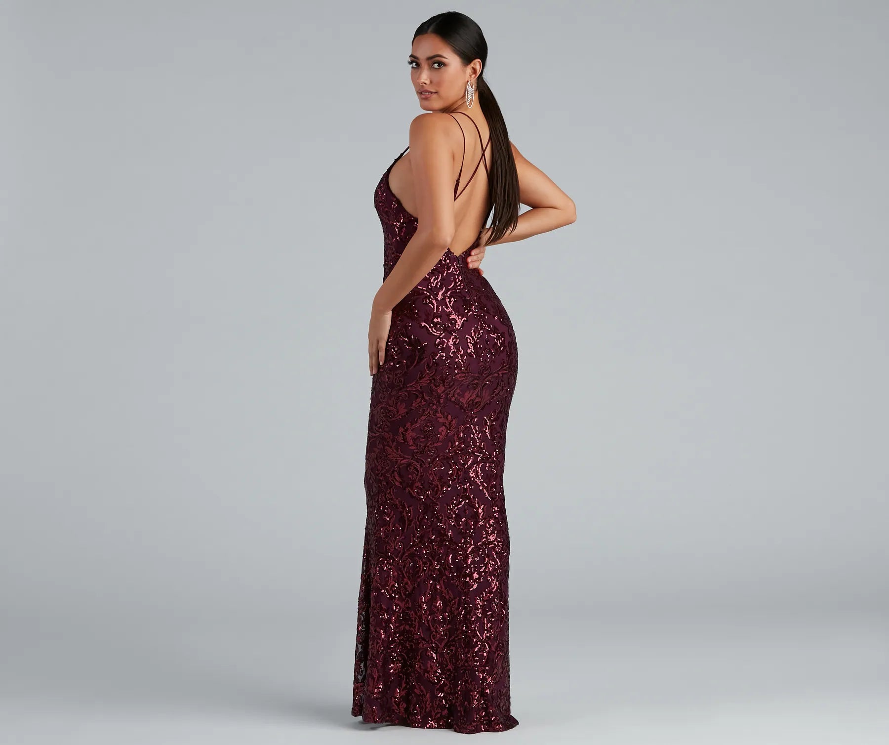 Gwendolyn Cross-Back Sequin Dress - PLUM