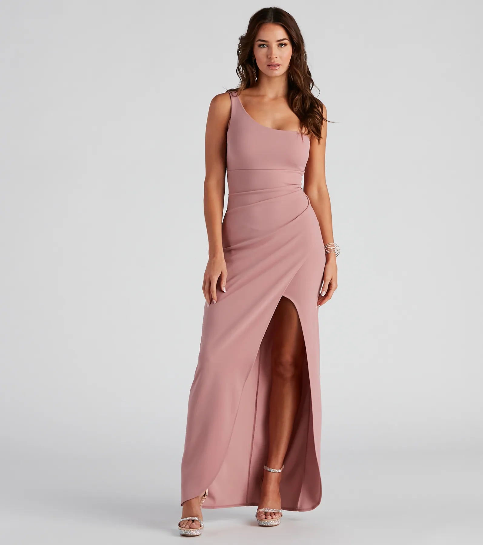 Iris One-Shoulder Crepe Dress - MAUVE