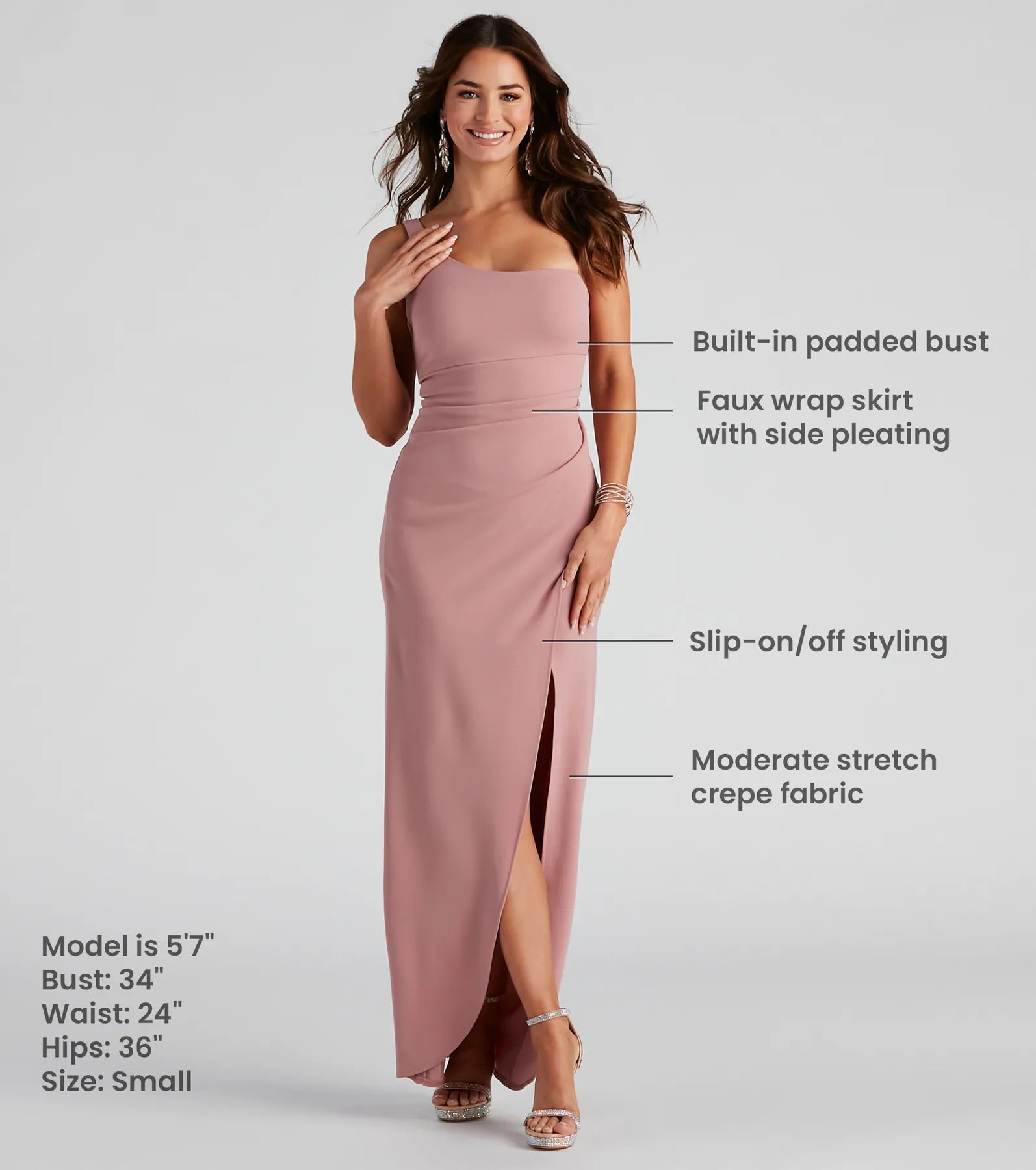 Iris One-Shoulder Crepe Dress - MAUVE