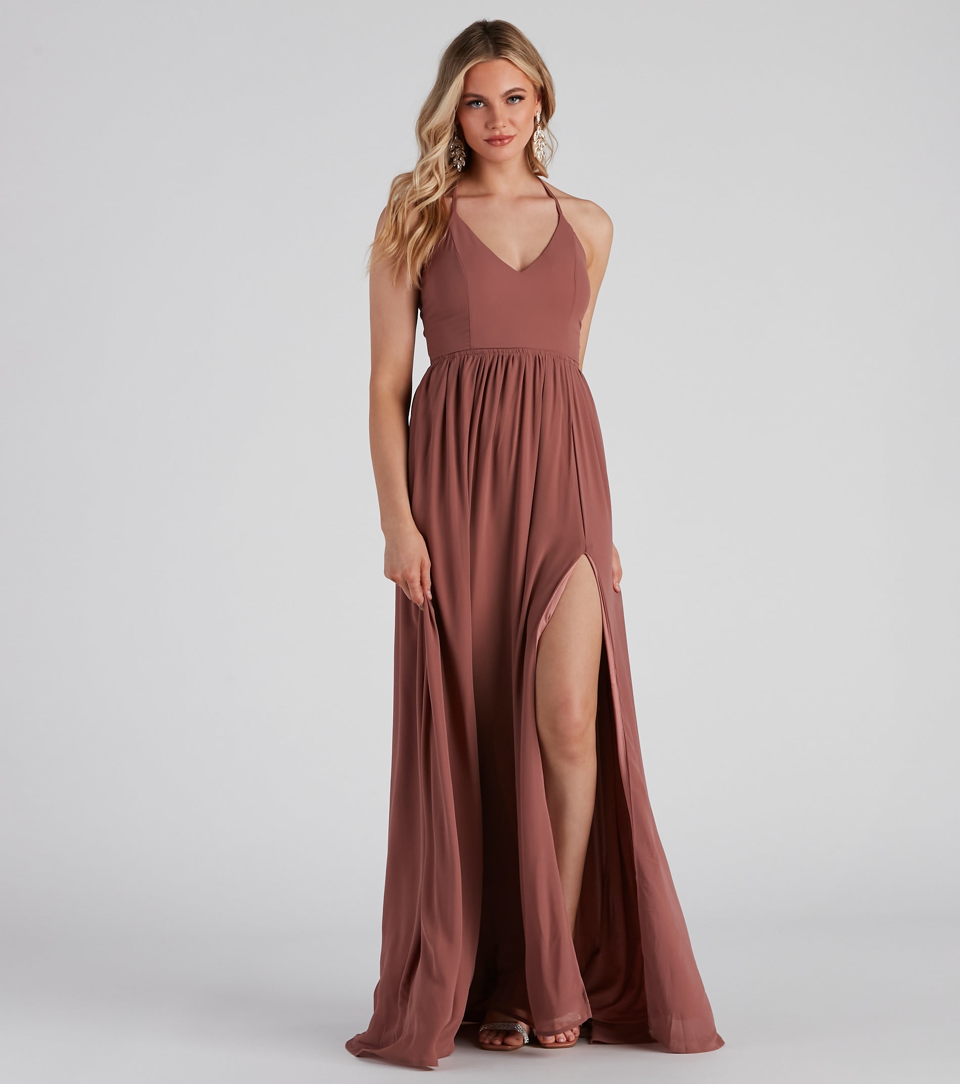 Shailene Lace Back Chiffon Formal Dress - MAUVE