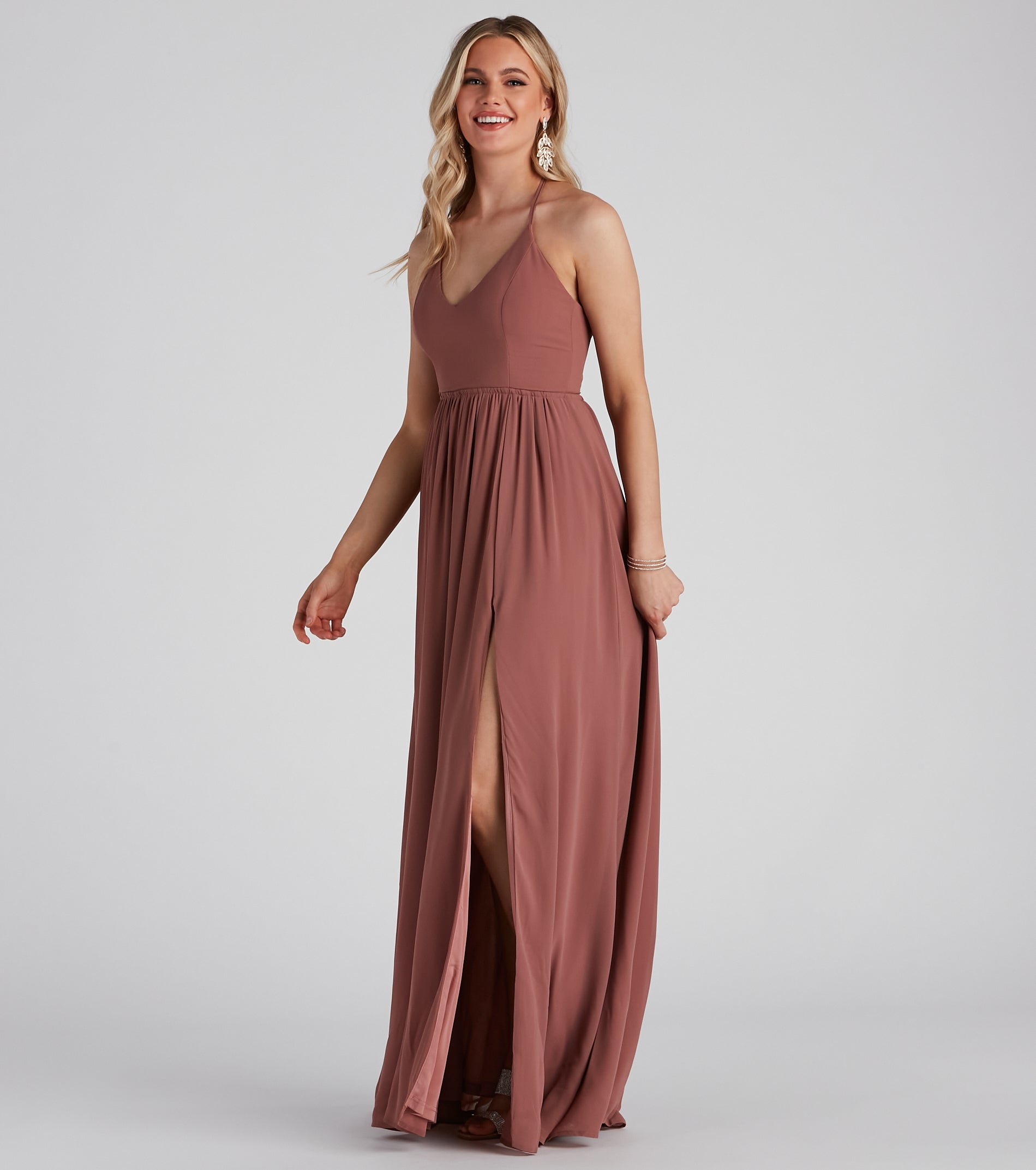 Shailene Lace Back Chiffon Formal Dress - MAUVE