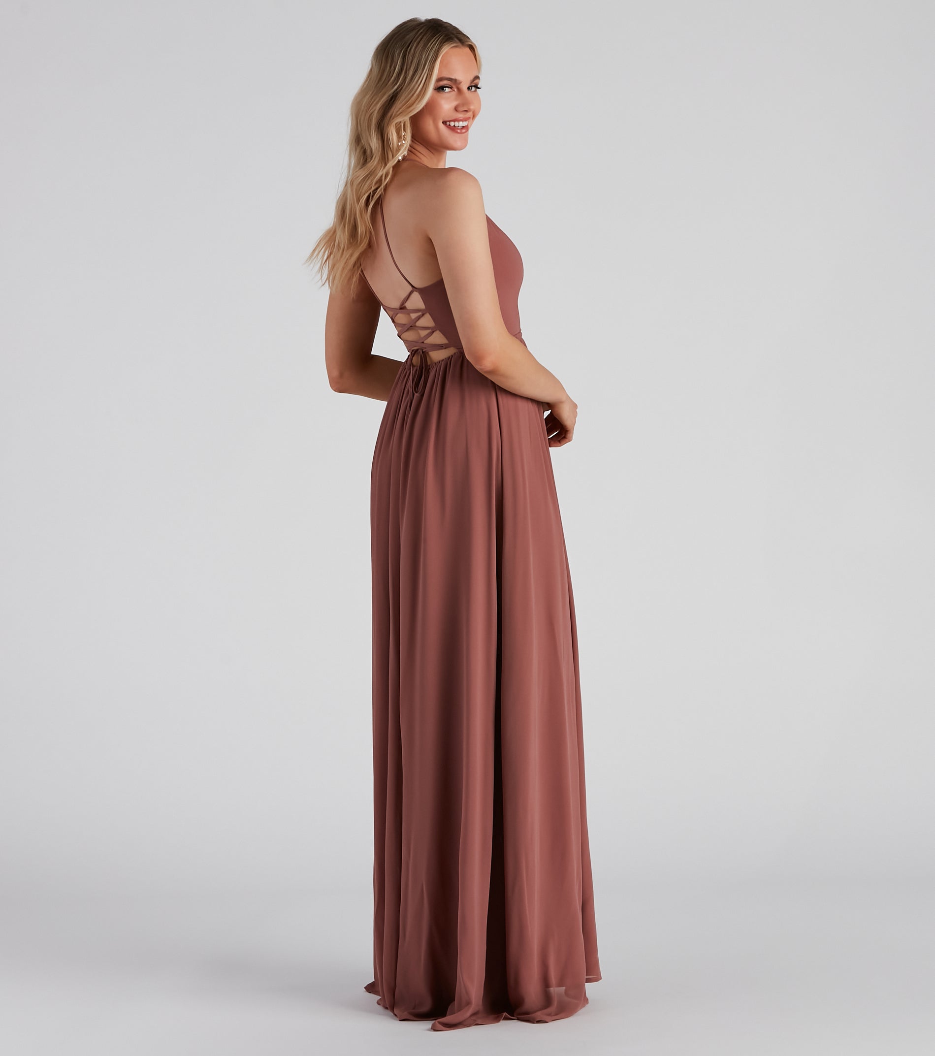 Shailene Lace Back Chiffon Formal Dress - MAUVE