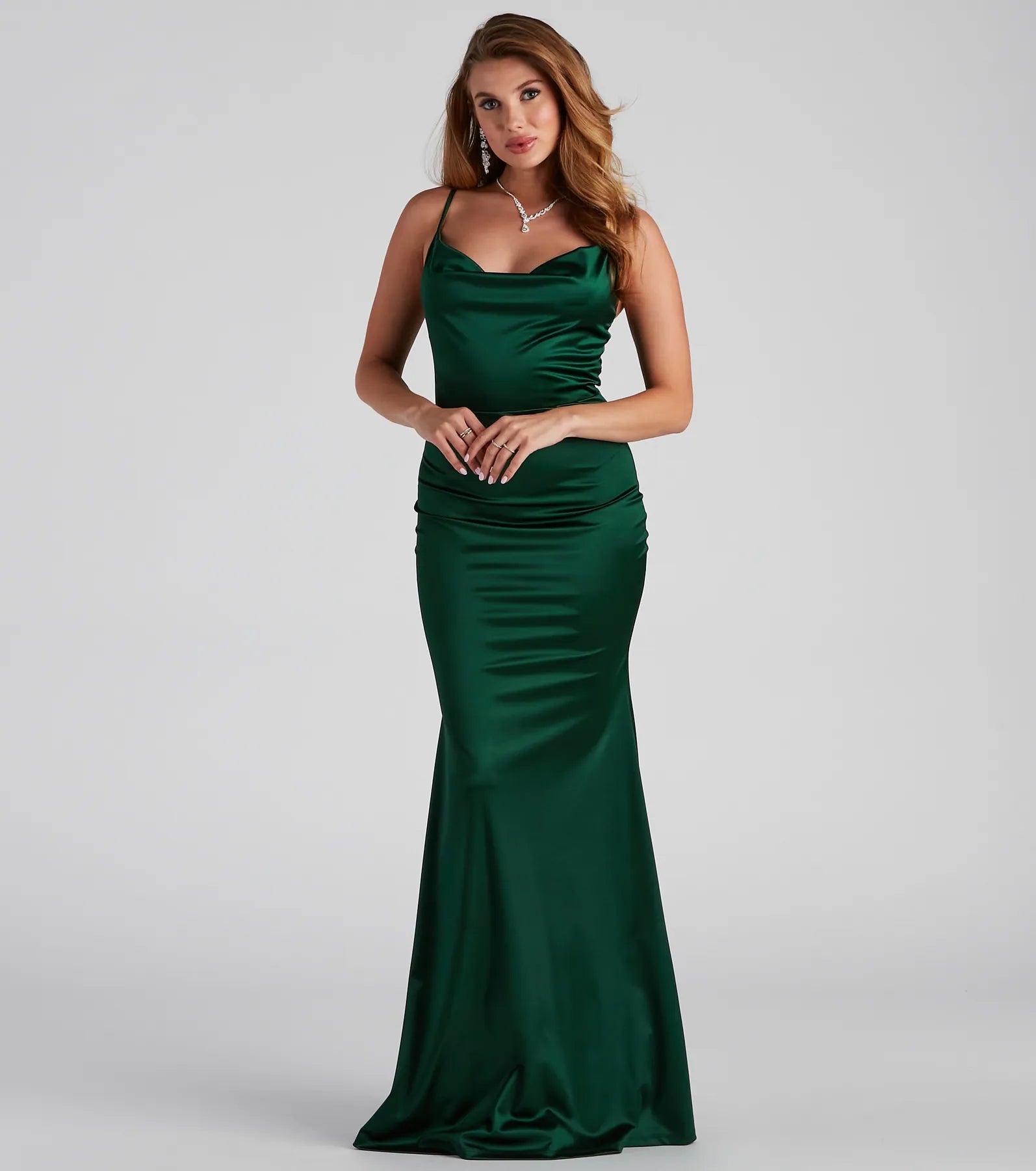 Nala Cowl Neck Satin Dress - HUNTER