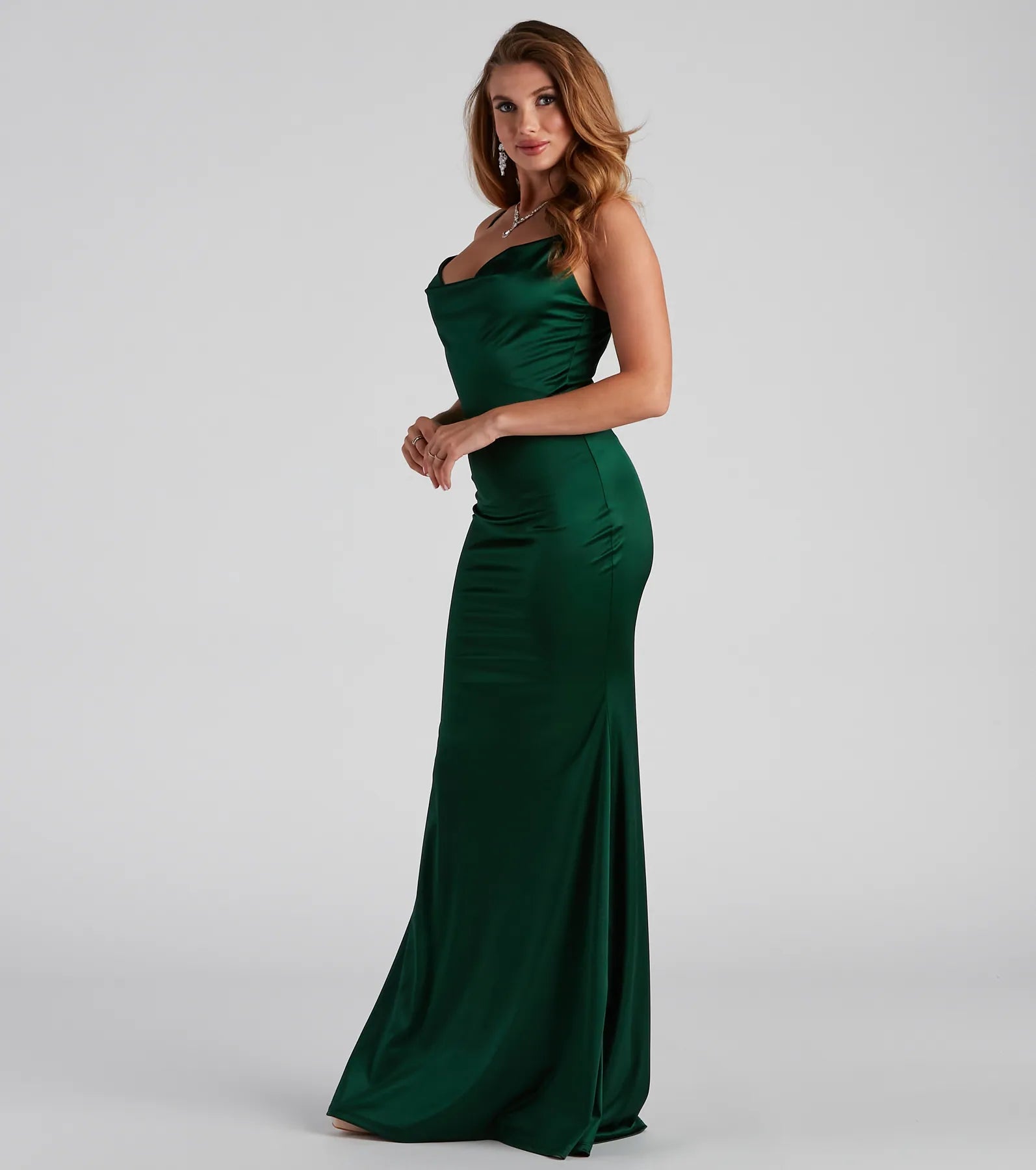 Nala Cowl Neck Satin Dress - HUNTER