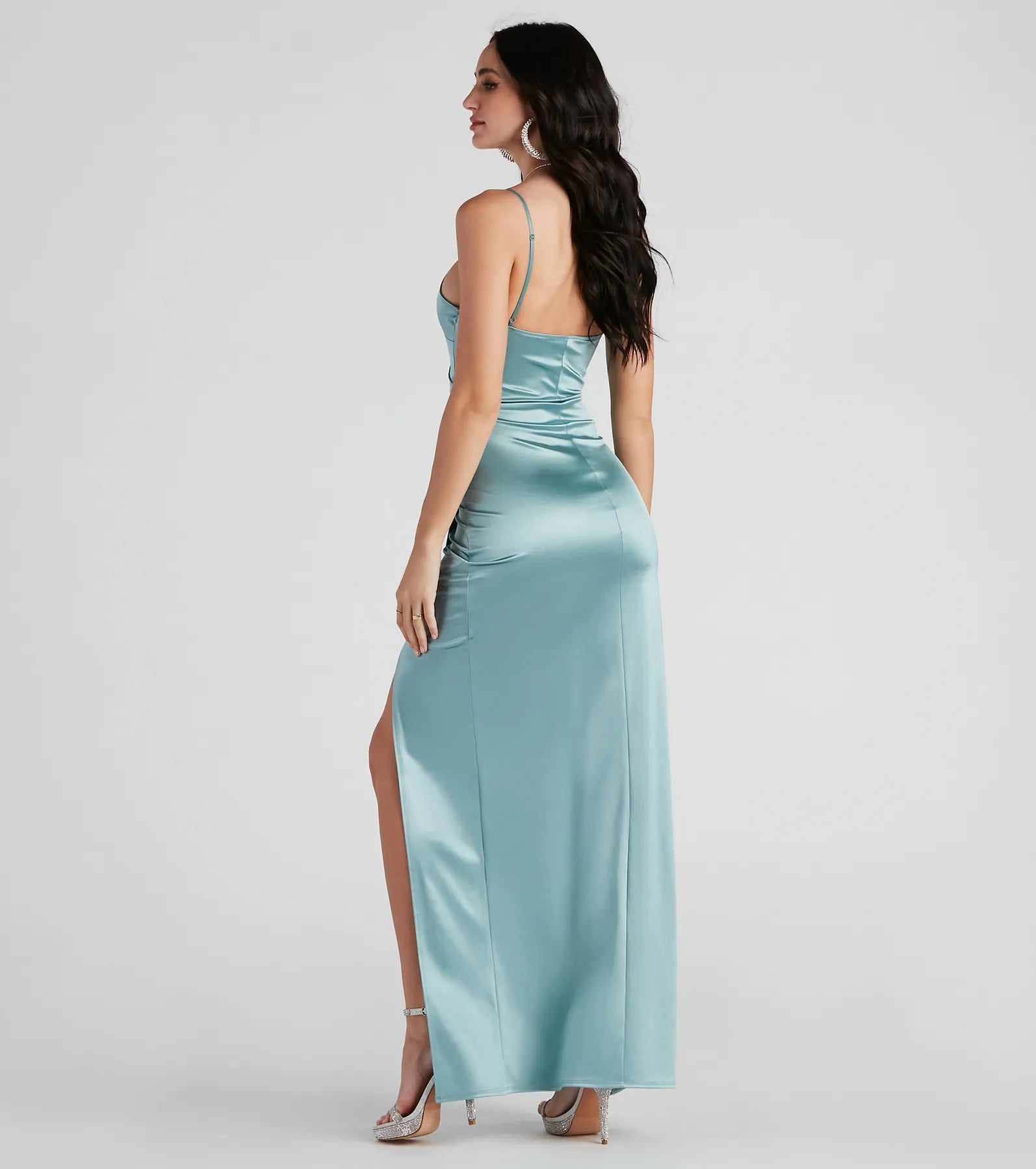 Jolina Wrap Skirt Satin Dress - SEA FOAM