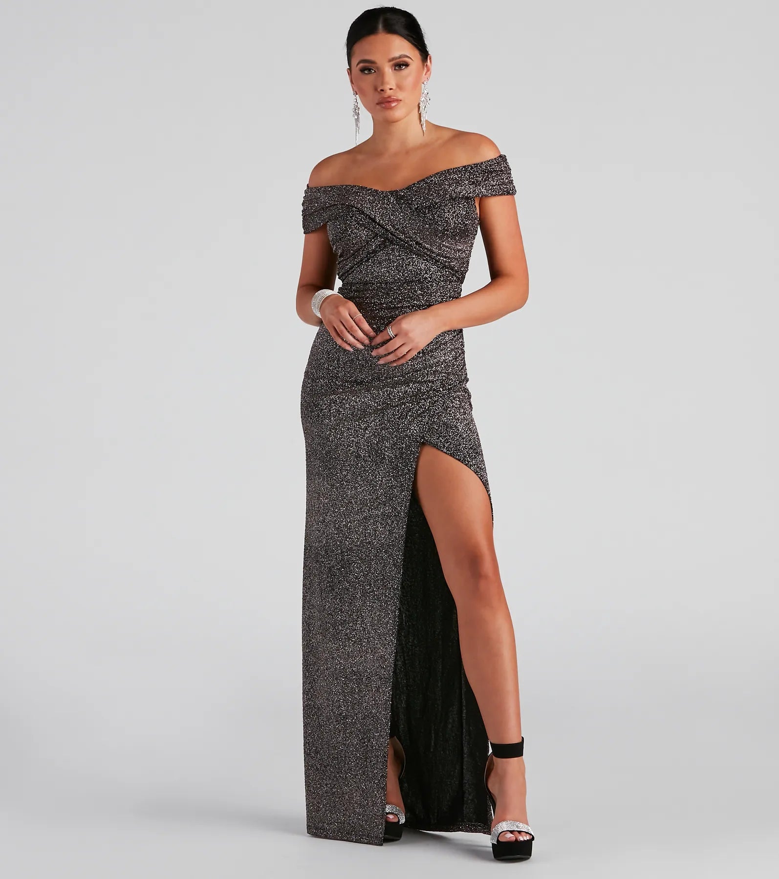 Bebe Formal Glitter Wrap Dress - BLACK-3