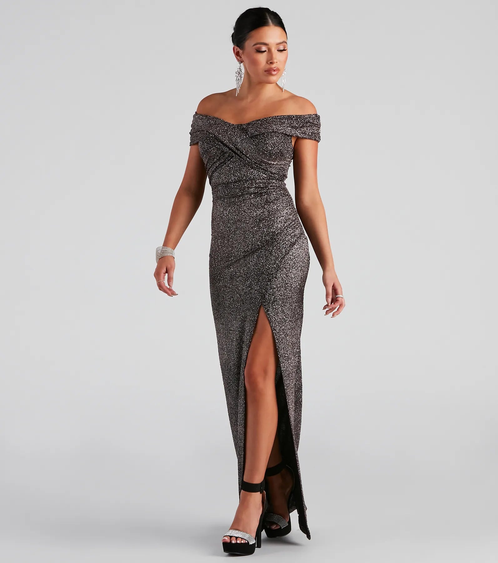 Bebe Formal Glitter Wrap Dress - BLACK-3