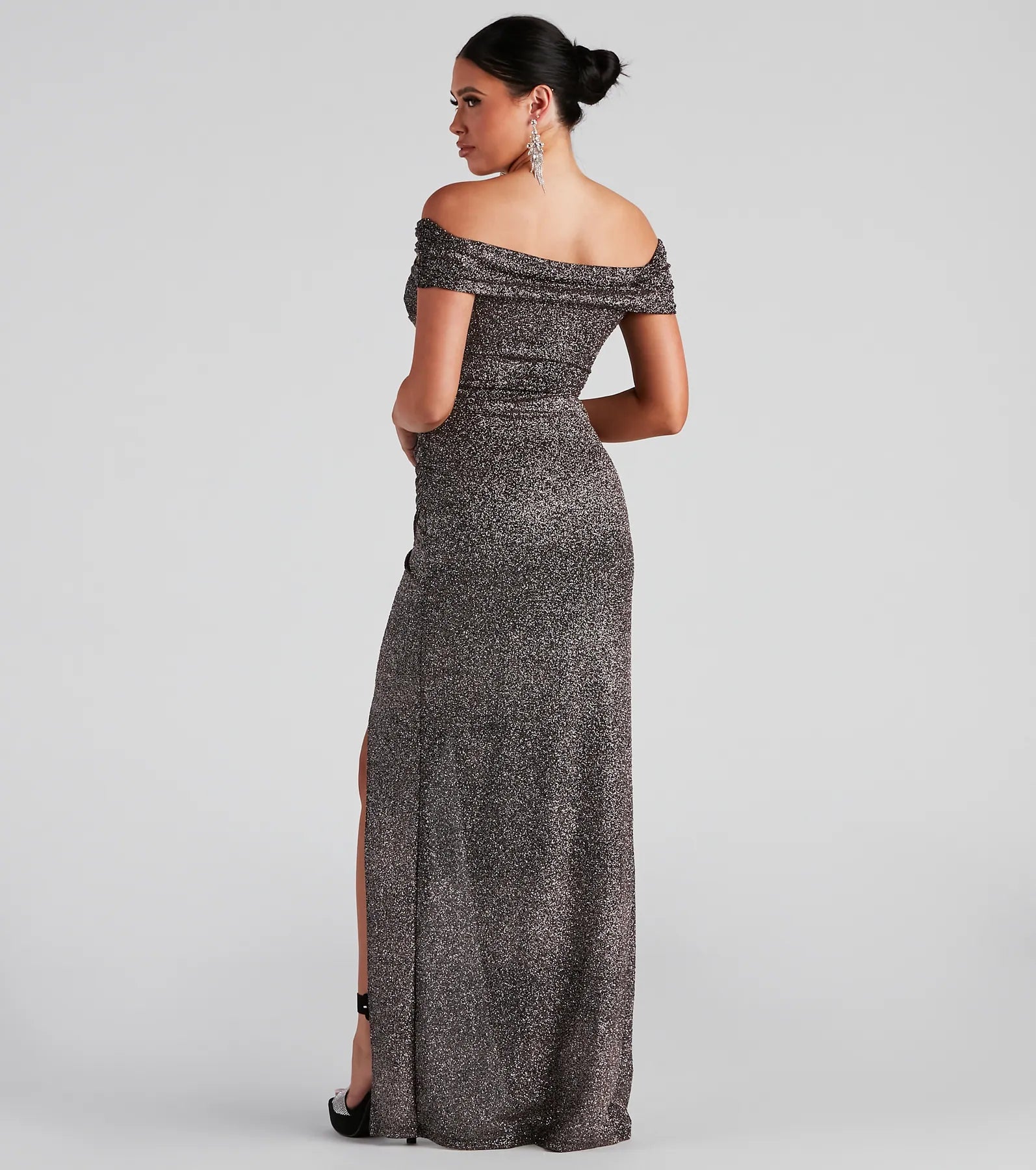 Bebe Formal Glitter Wrap Dress - BLACK-3