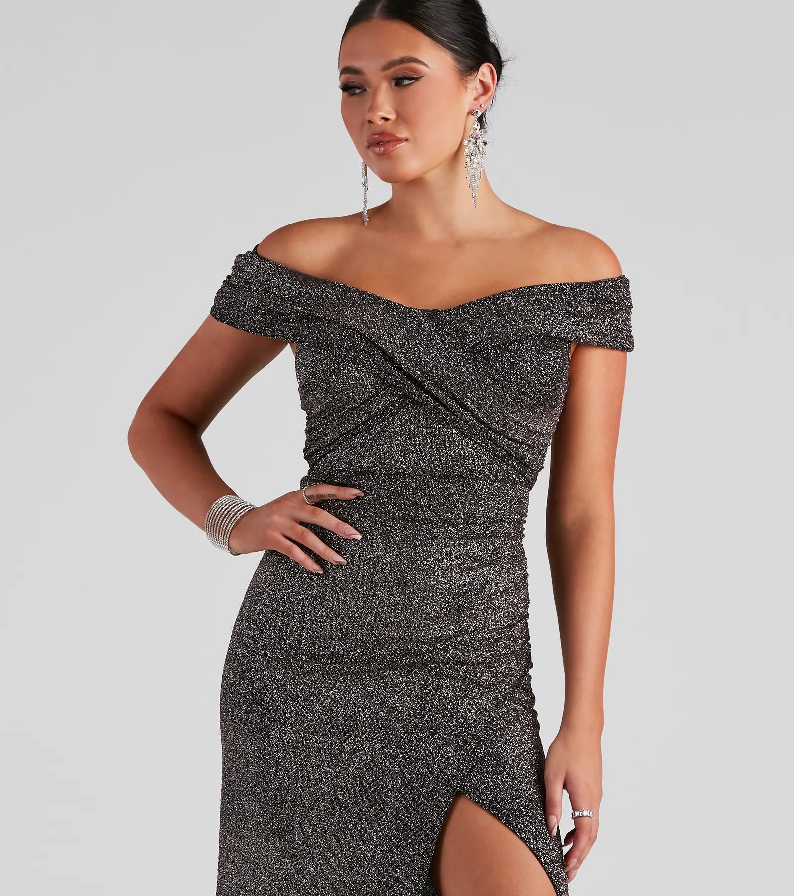Bebe Formal Glitter Wrap Dress - BLACK-3