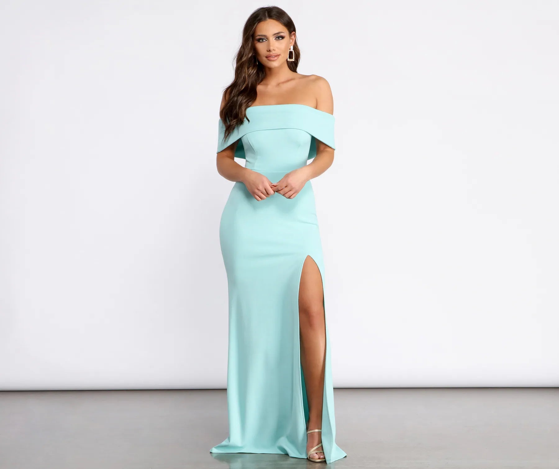 Coralie Off Shoulder Front Slit Dress - TEAL